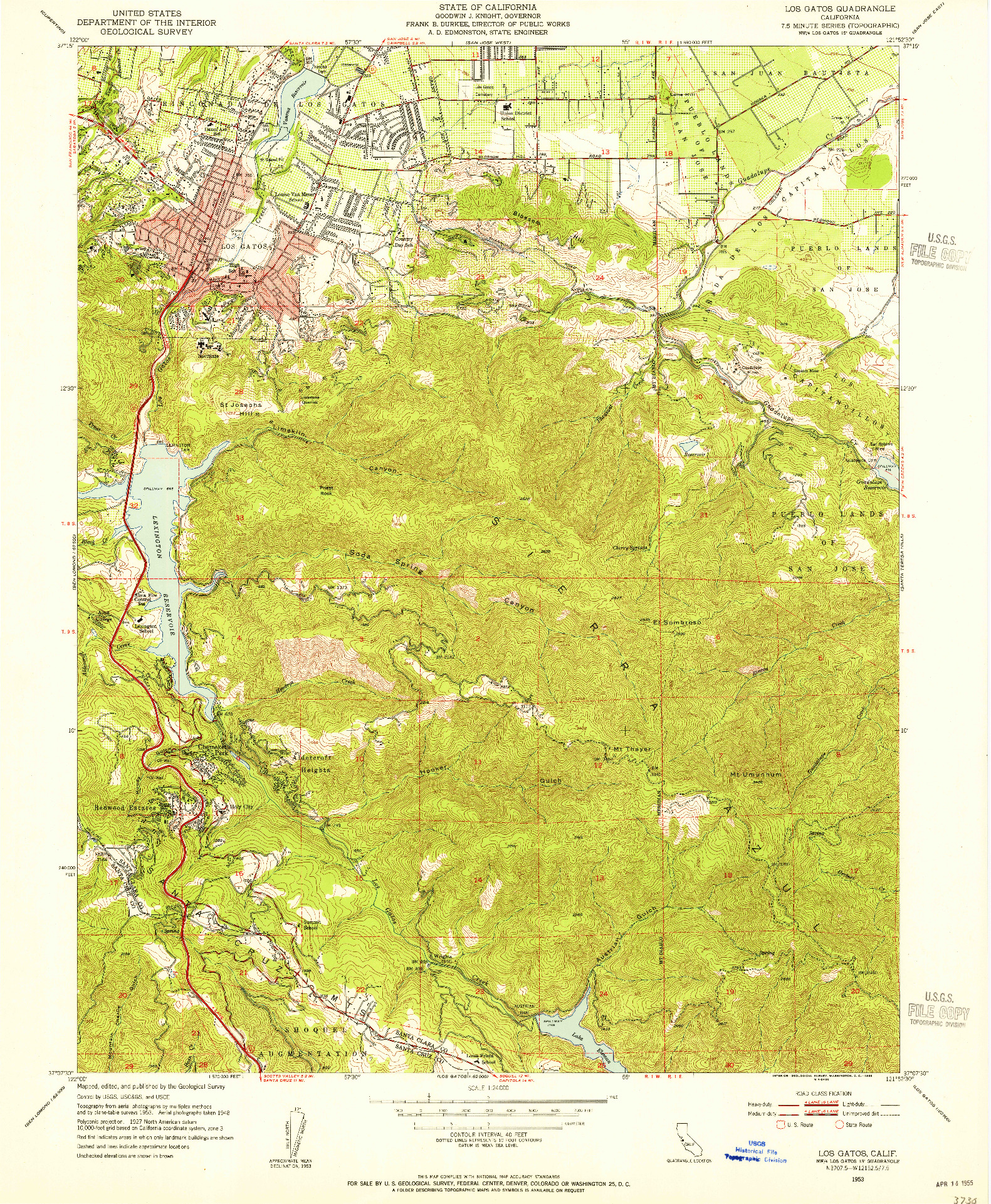 USGS 1:24000-SCALE QUADRANGLE FOR LOS GATOS, CA 1953