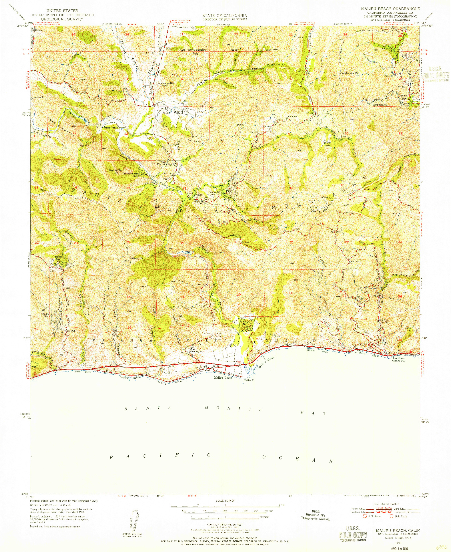 USGS 1:24000-SCALE QUADRANGLE FOR MALIBU BEACH, CA 1950