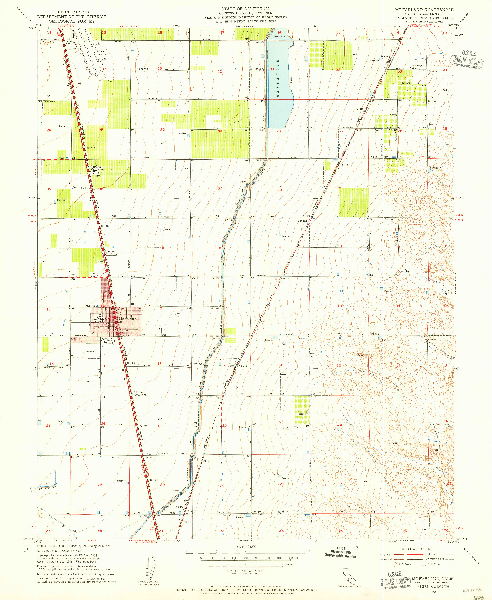 USGS 1:24000-SCALE QUADRANGLE FOR MC FARLAND, CA 1954