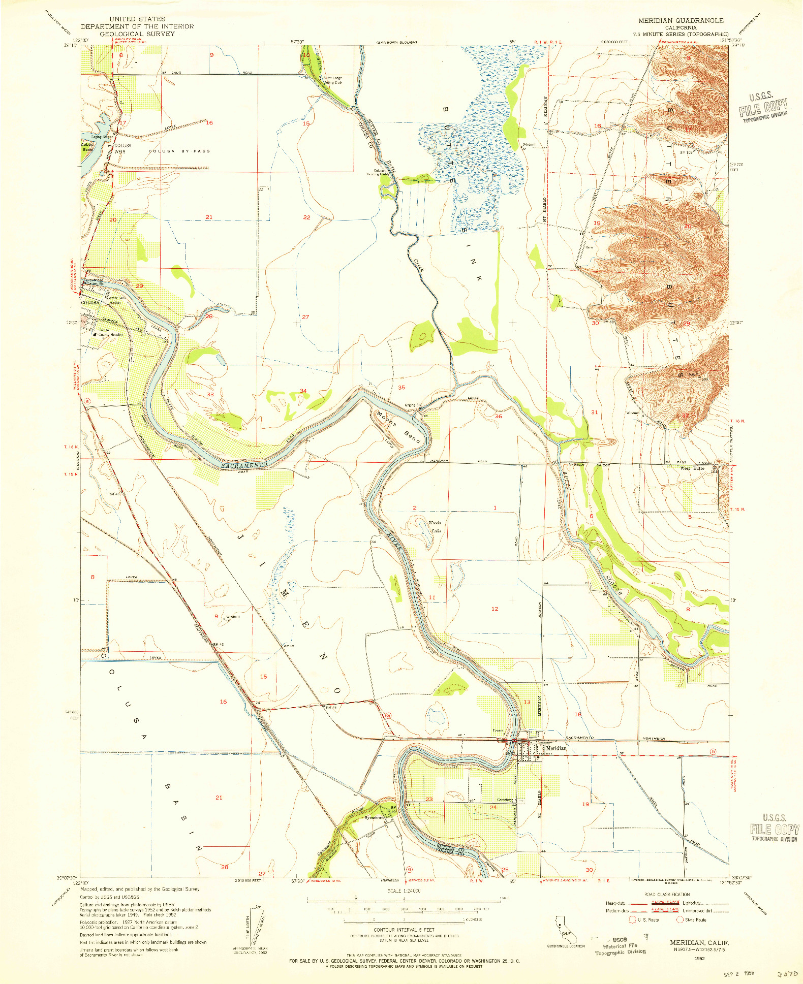 USGS 1:24000-SCALE QUADRANGLE FOR MERIDIAN, CA 1952