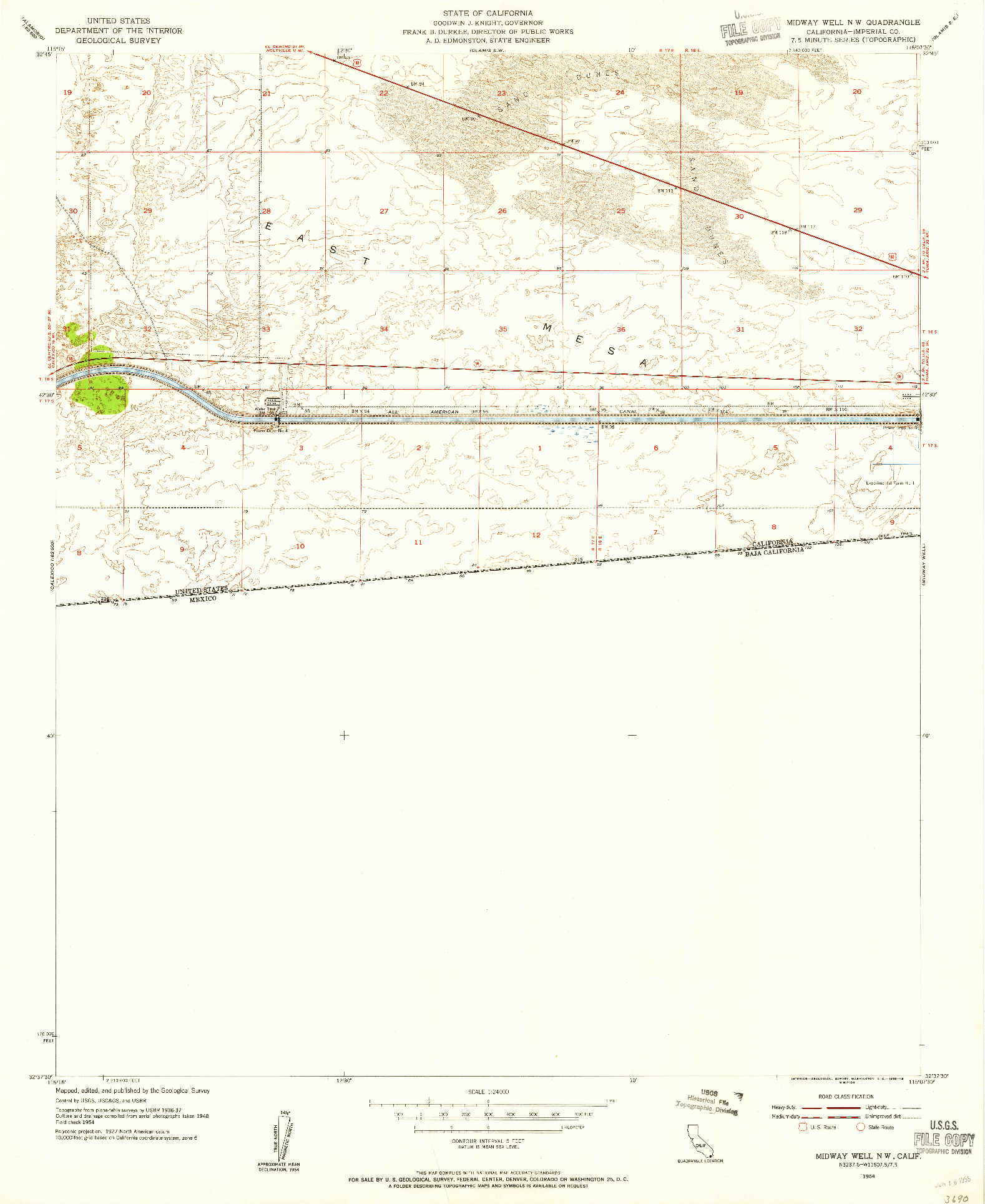 USGS 1:24000-SCALE QUADRANGLE FOR MIDWAY WELL NW, CA 1954
