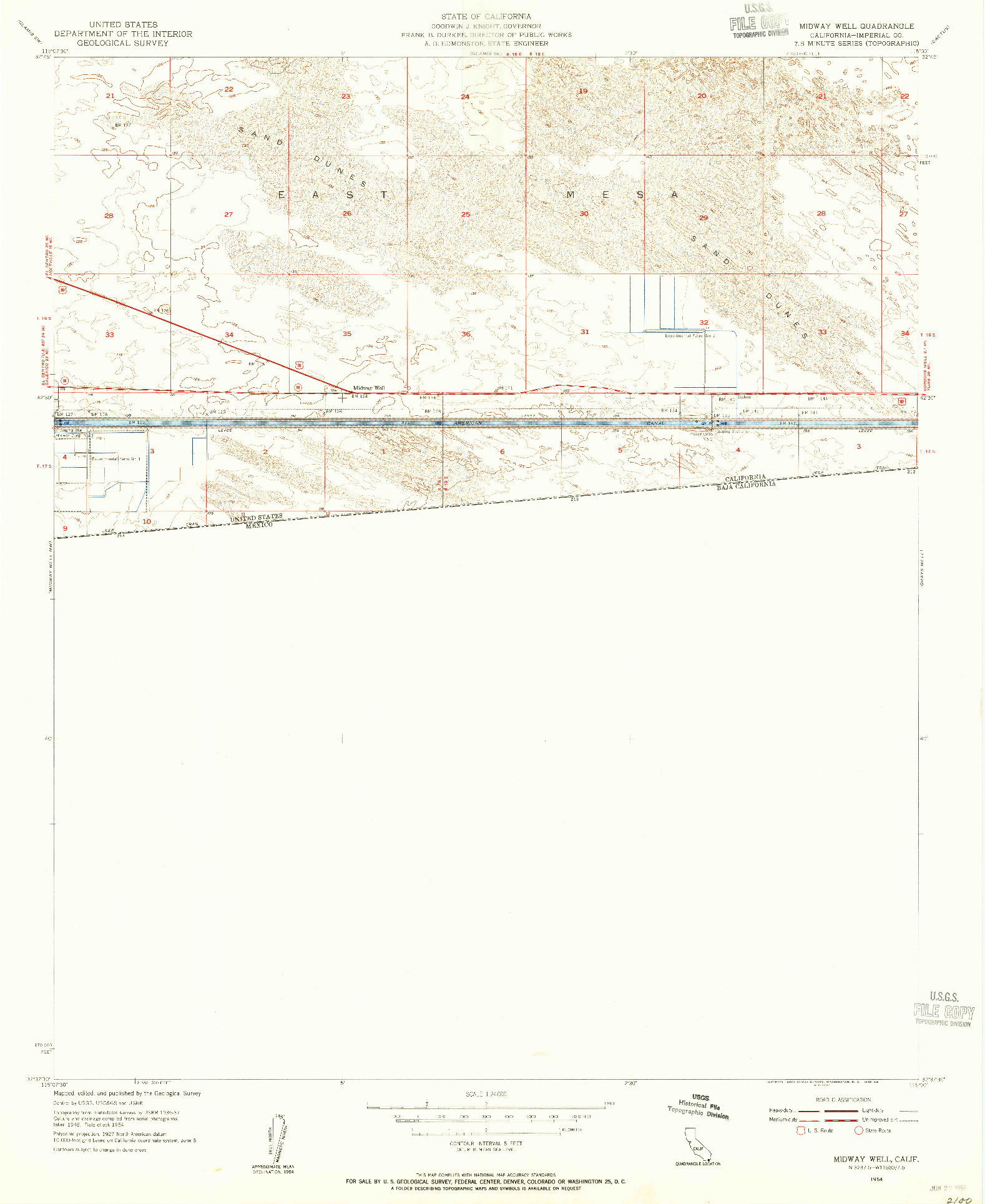 USGS 1:24000-SCALE QUADRANGLE FOR MIDWAY WELL, CA 1954