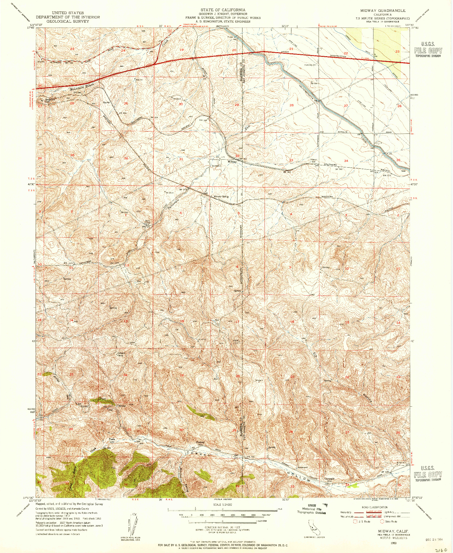 USGS 1:24000-SCALE QUADRANGLE FOR MIDWAY, CA 1953