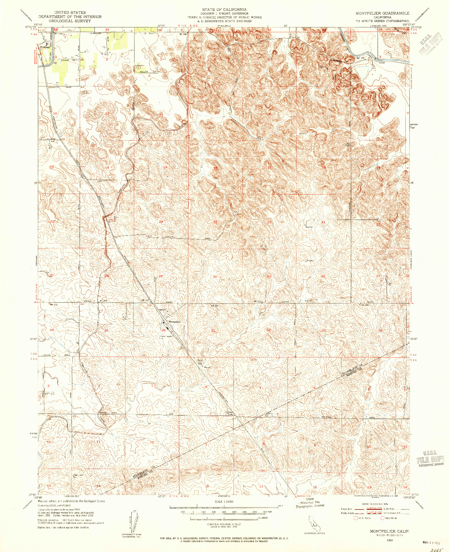 USGS 1:24000-SCALE QUADRANGLE FOR MONTPELIER, CA 1953