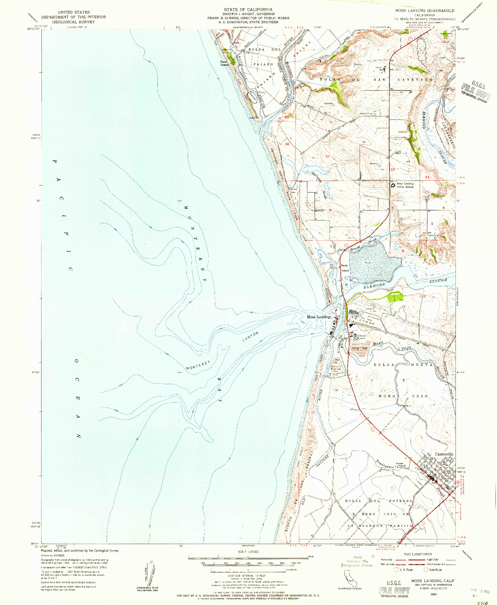 USGS 1:24000-SCALE QUADRANGLE FOR MOSS LANDING, CA 1954