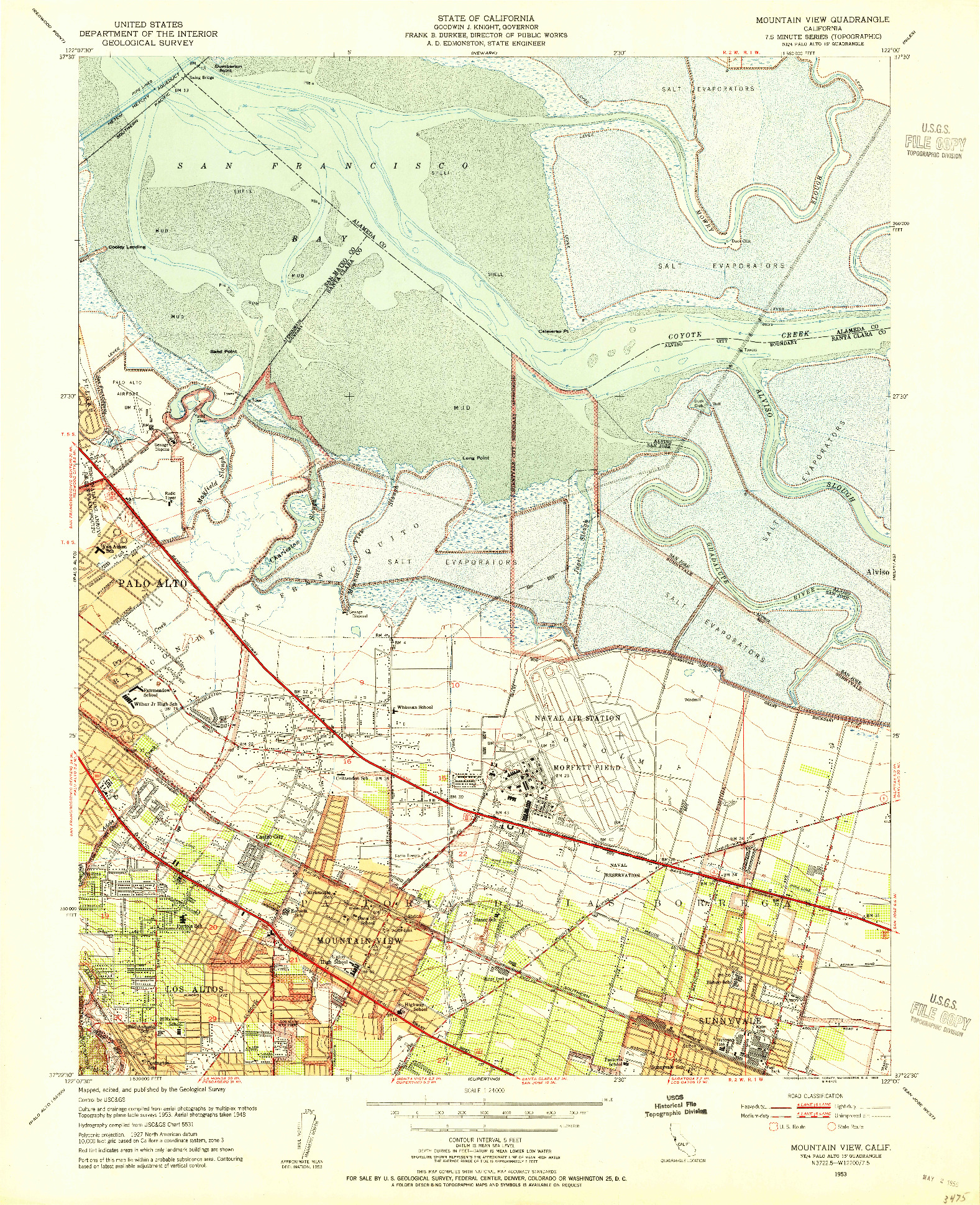 USGS 1:24000-SCALE QUADRANGLE FOR MOUNTAIN VIEW, CA 1953