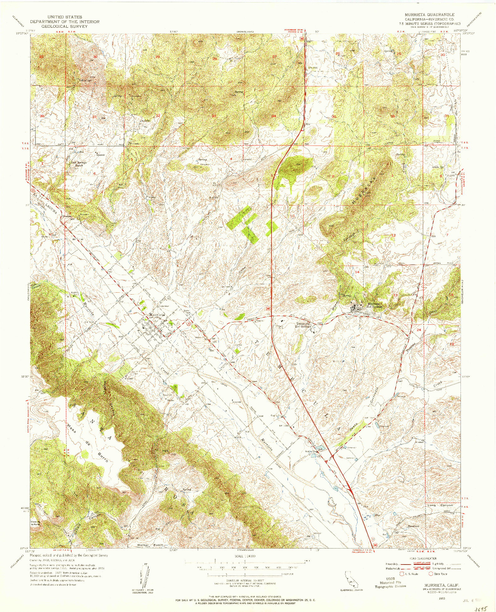 USGS 1:24000-SCALE QUADRANGLE FOR MURRIETA, CA 1953