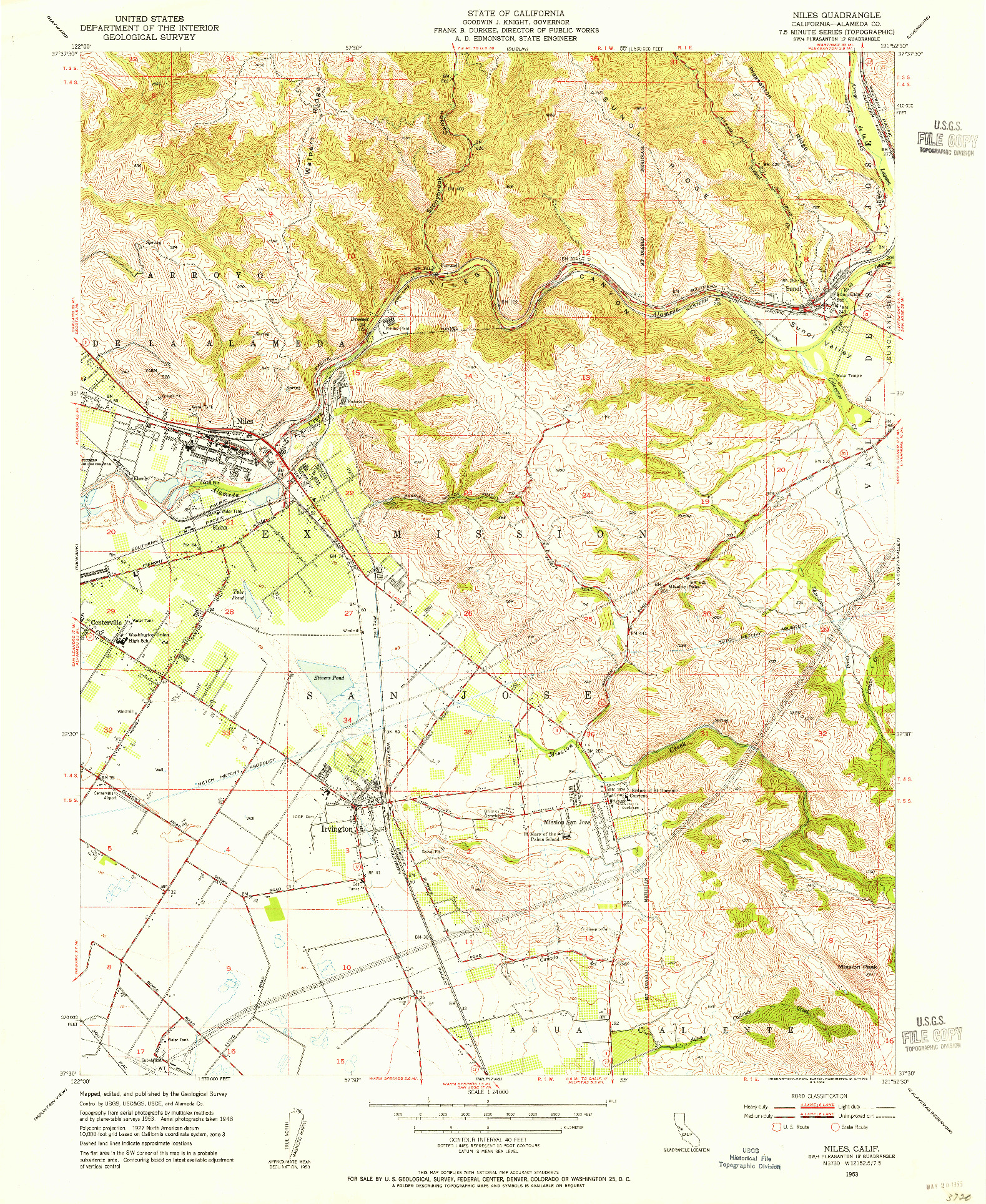 USGS 1:24000-SCALE QUADRANGLE FOR NILES, CA 1953