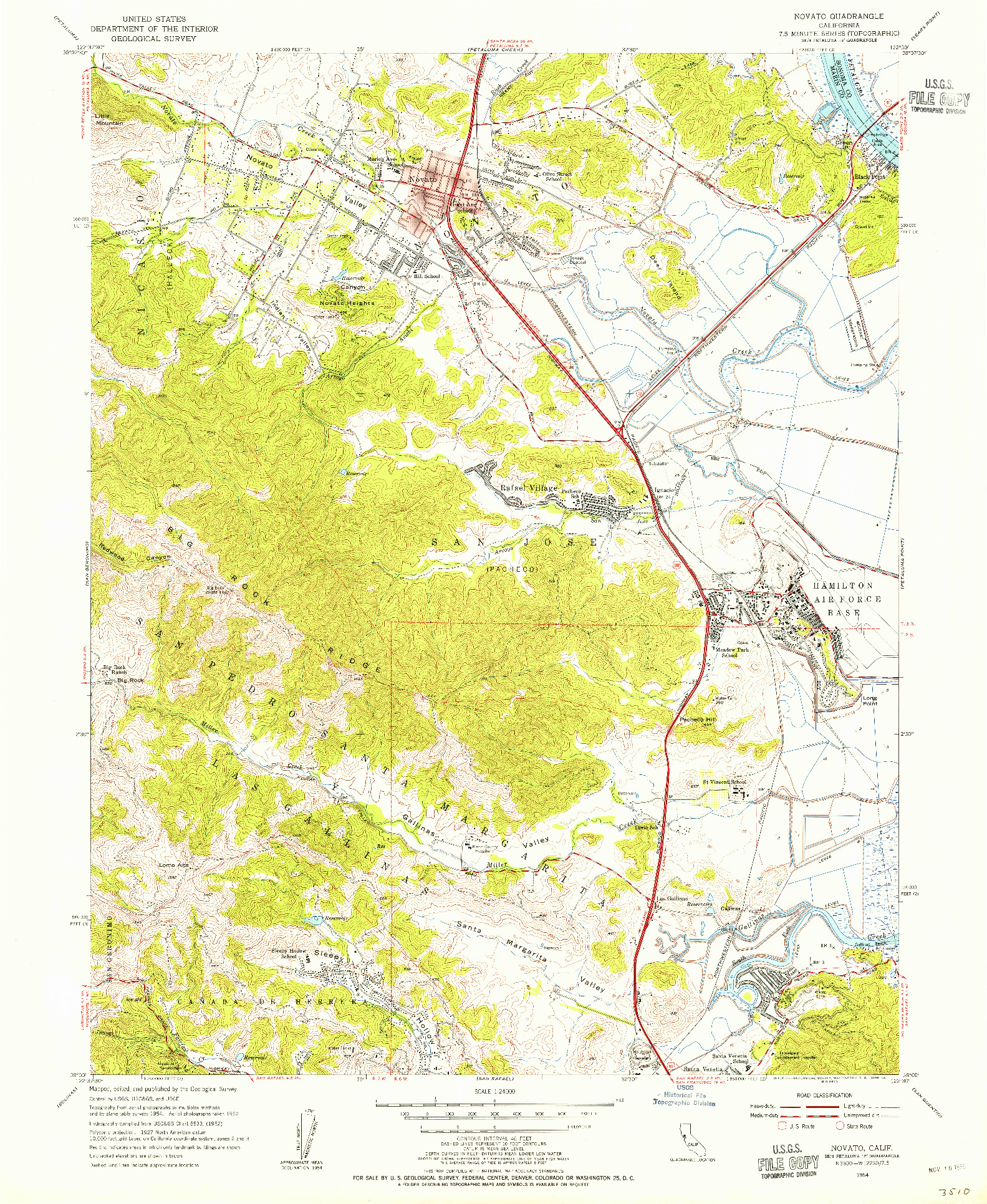 USGS 1:24000-SCALE QUADRANGLE FOR NOVATO, CA 1954