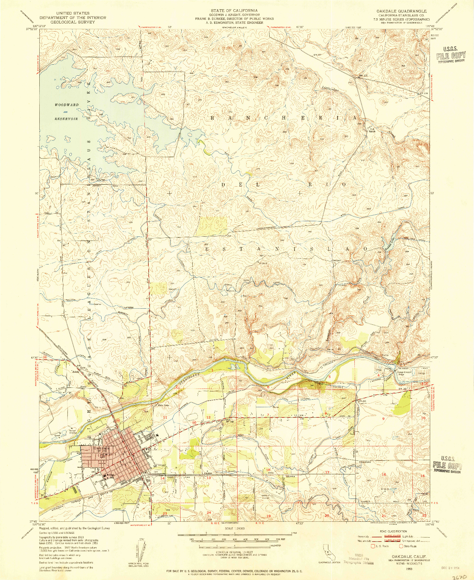 USGS 1:24000-SCALE QUADRANGLE FOR OAKDALE, CA 1953