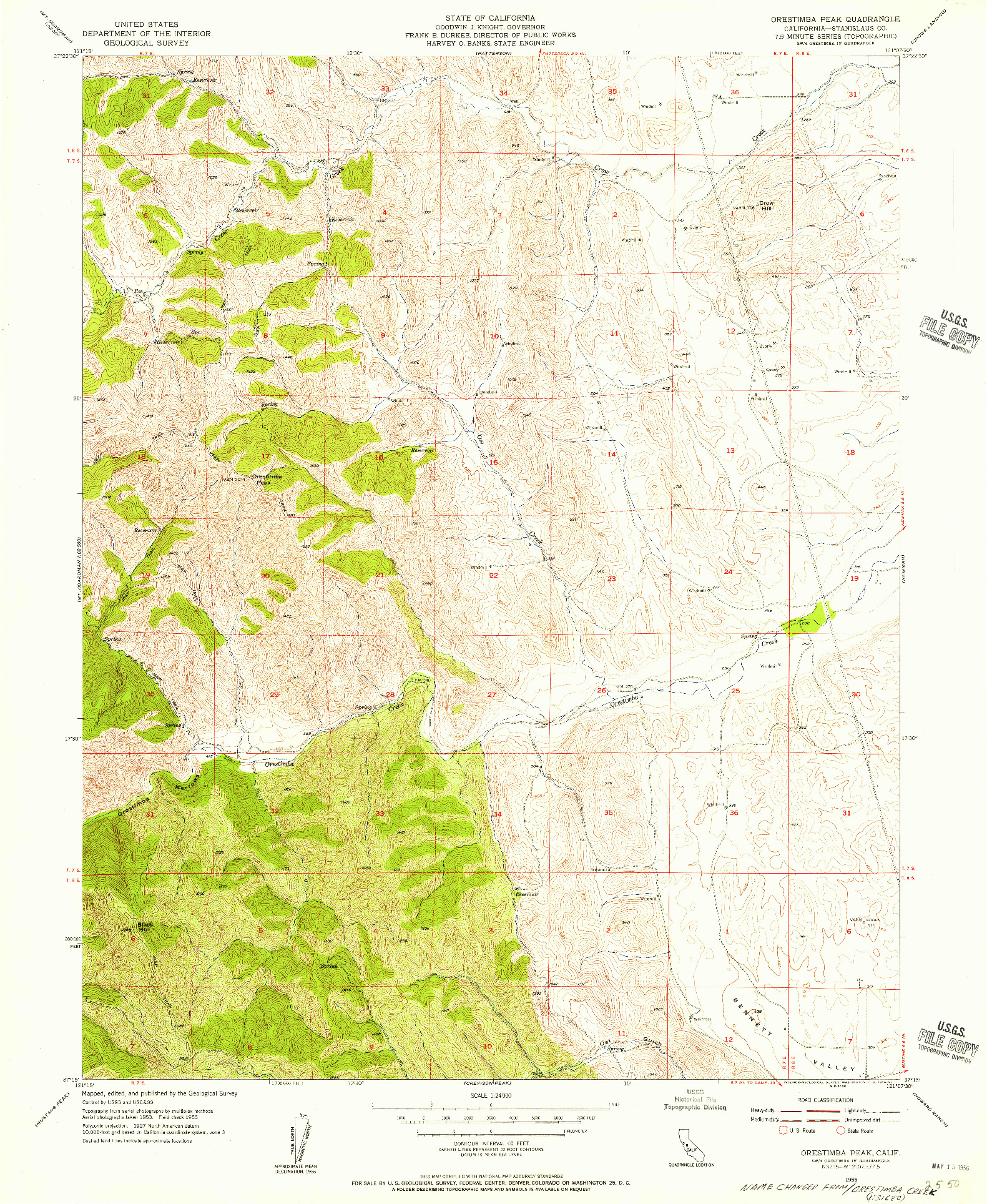 USGS 1:24000-SCALE QUADRANGLE FOR ORESTIMBA PEAK, CA 1955