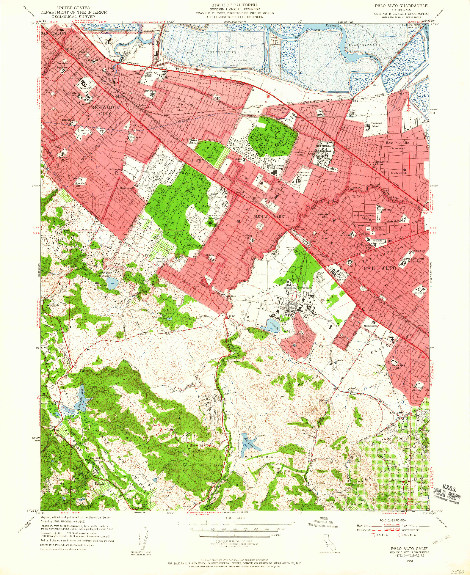 USGS 1:24000-SCALE QUADRANGLE FOR PALO ALTO, CA 1953