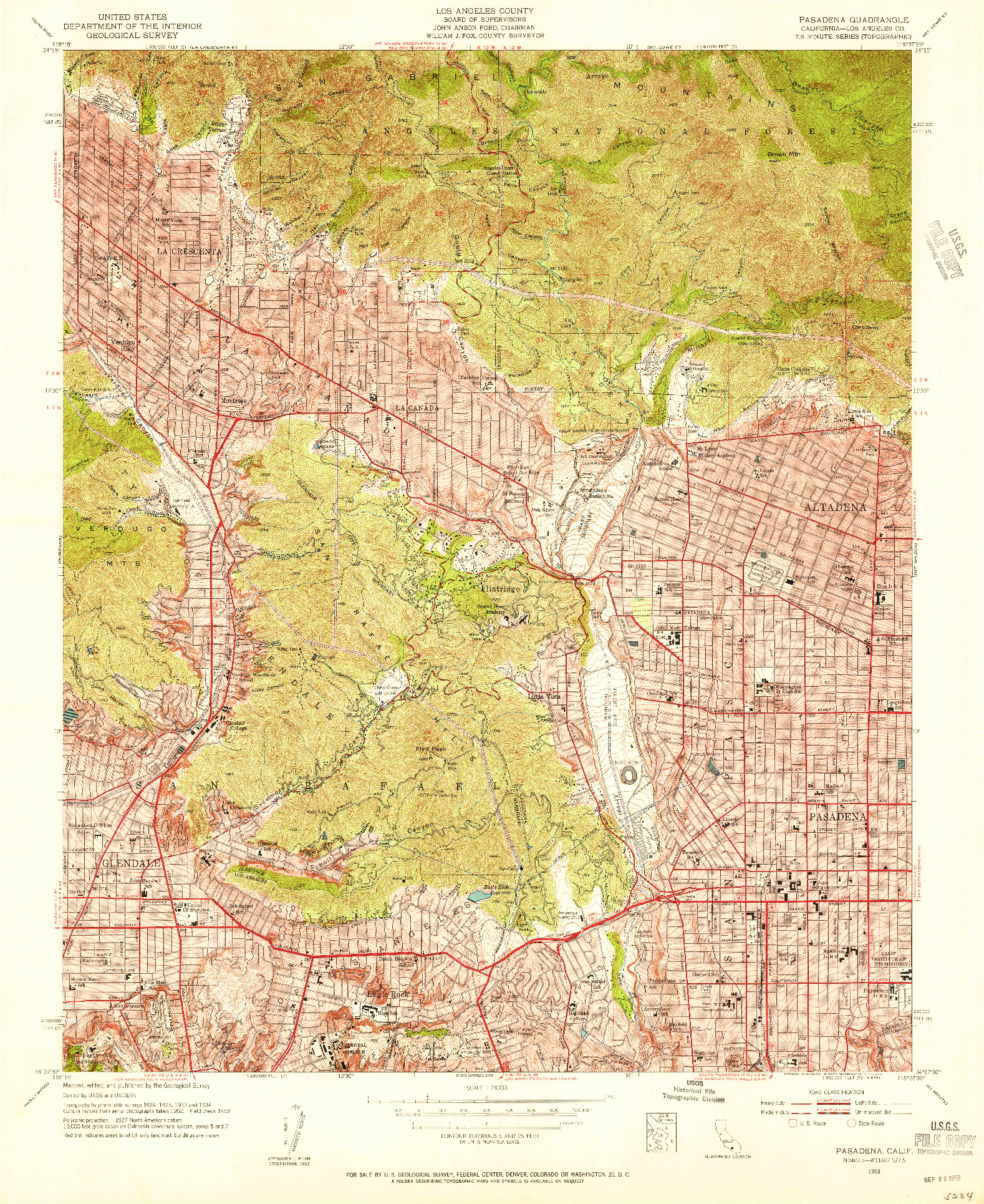 USGS 1:24000-SCALE QUADRANGLE FOR PASADENA, CA 1953