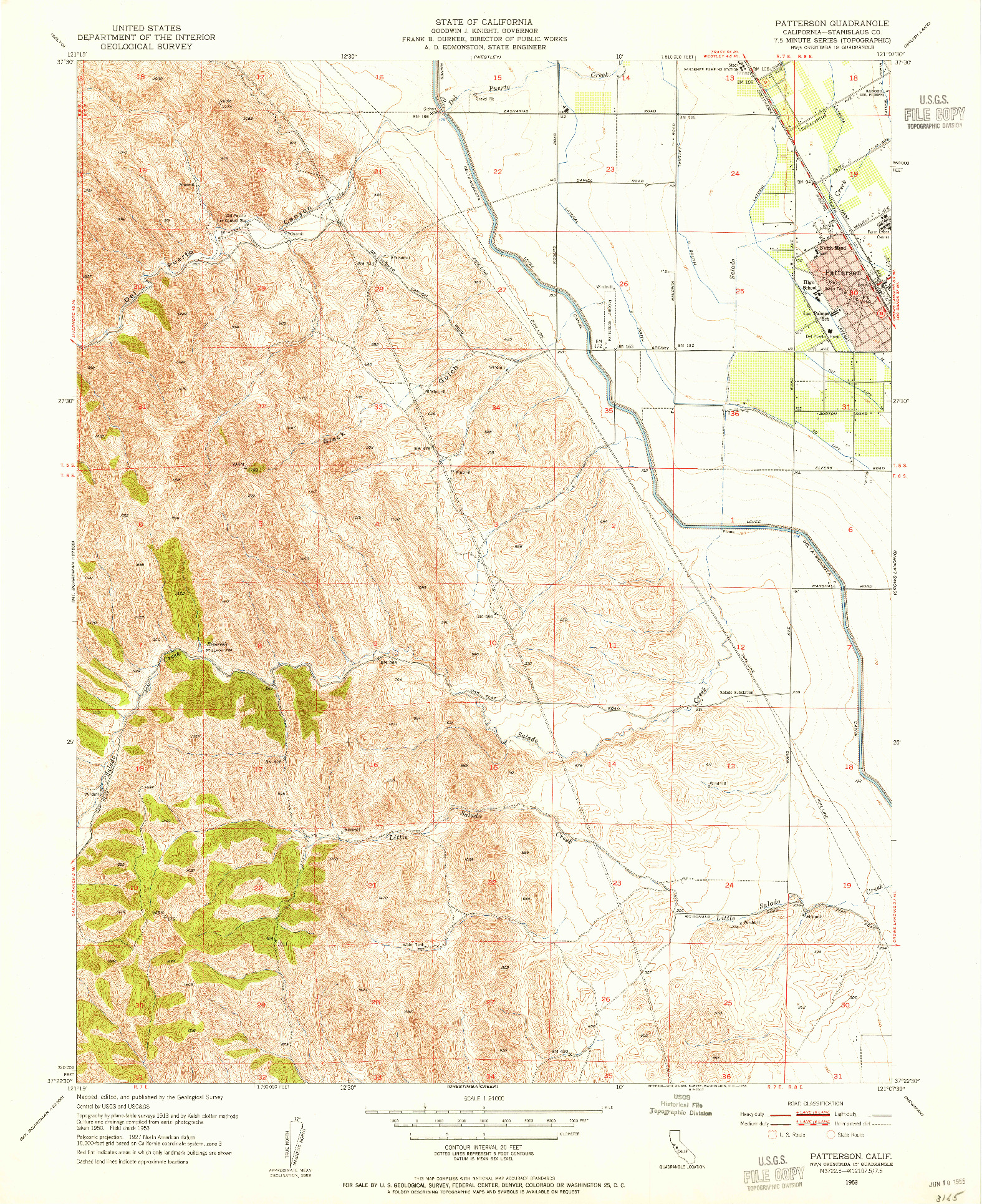 USGS 1:24000-SCALE QUADRANGLE FOR PATTERSON, CA 1953
