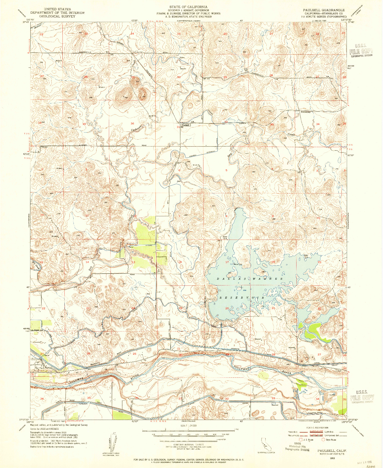 USGS 1:24000-SCALE QUADRANGLE FOR PAULSELL, CA 1953