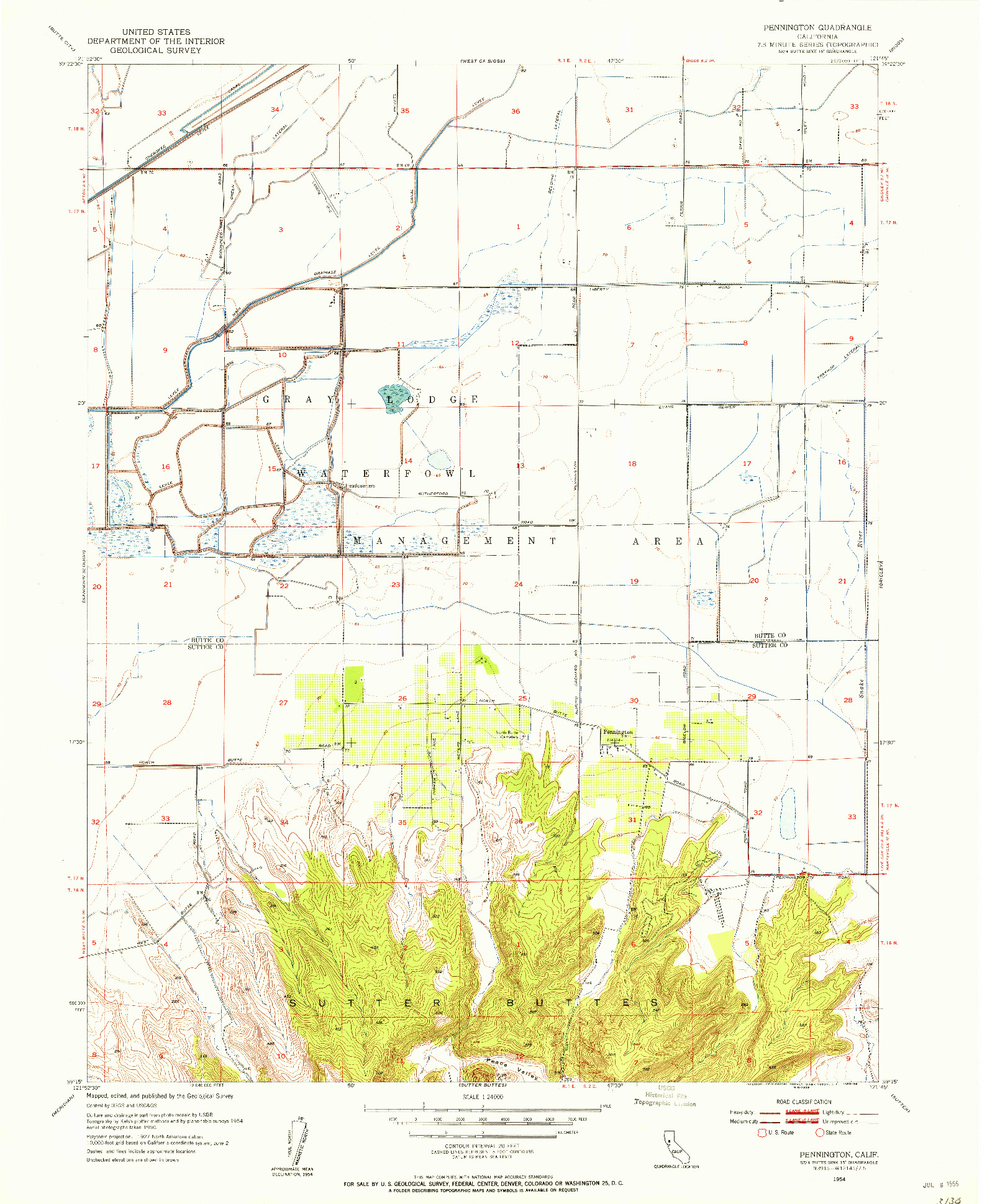 USGS 1:24000-SCALE QUADRANGLE FOR PENNINGTON, CA 1954