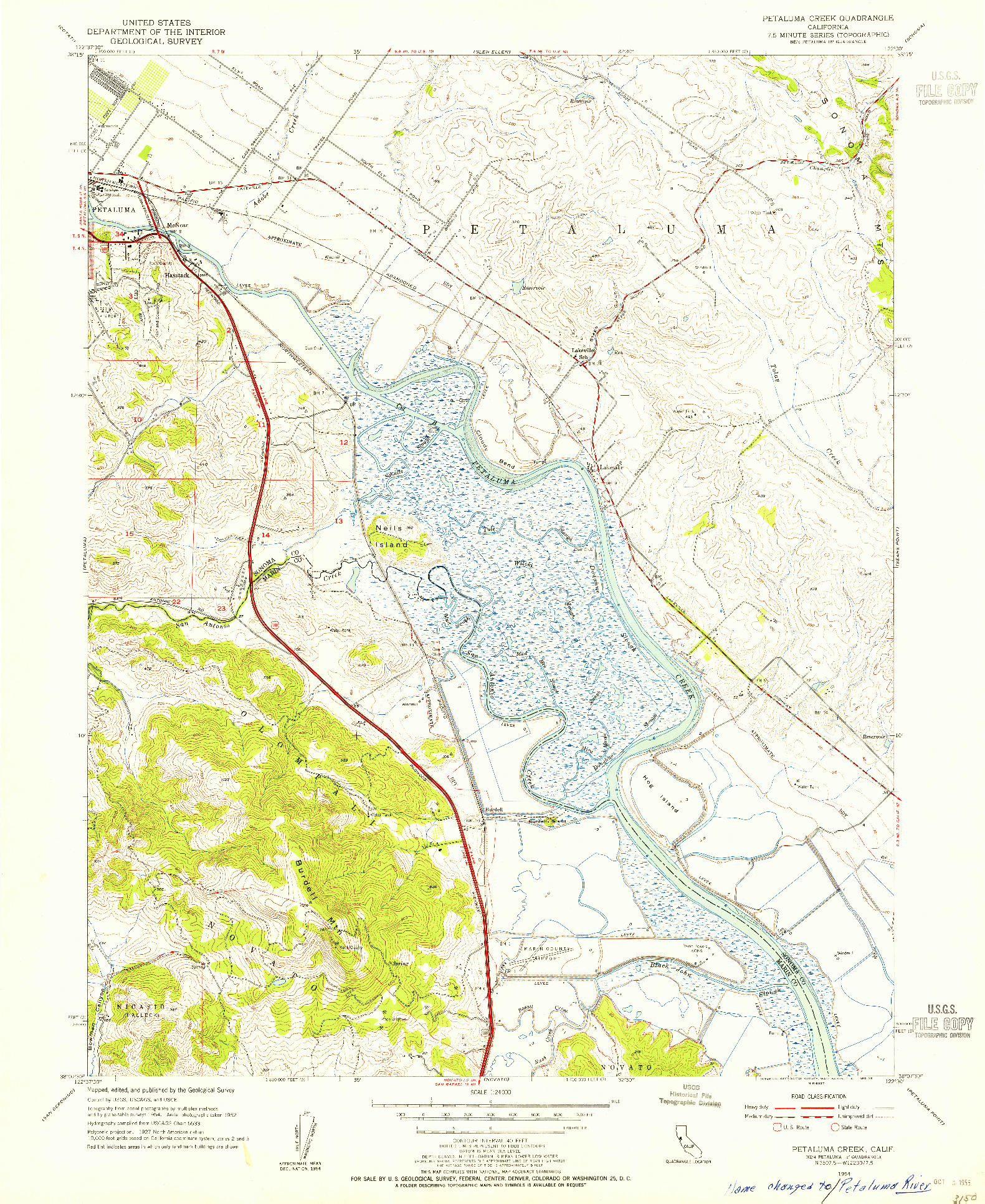 USGS 1:24000-SCALE QUADRANGLE FOR PETALUMA CREEK, CA 1954