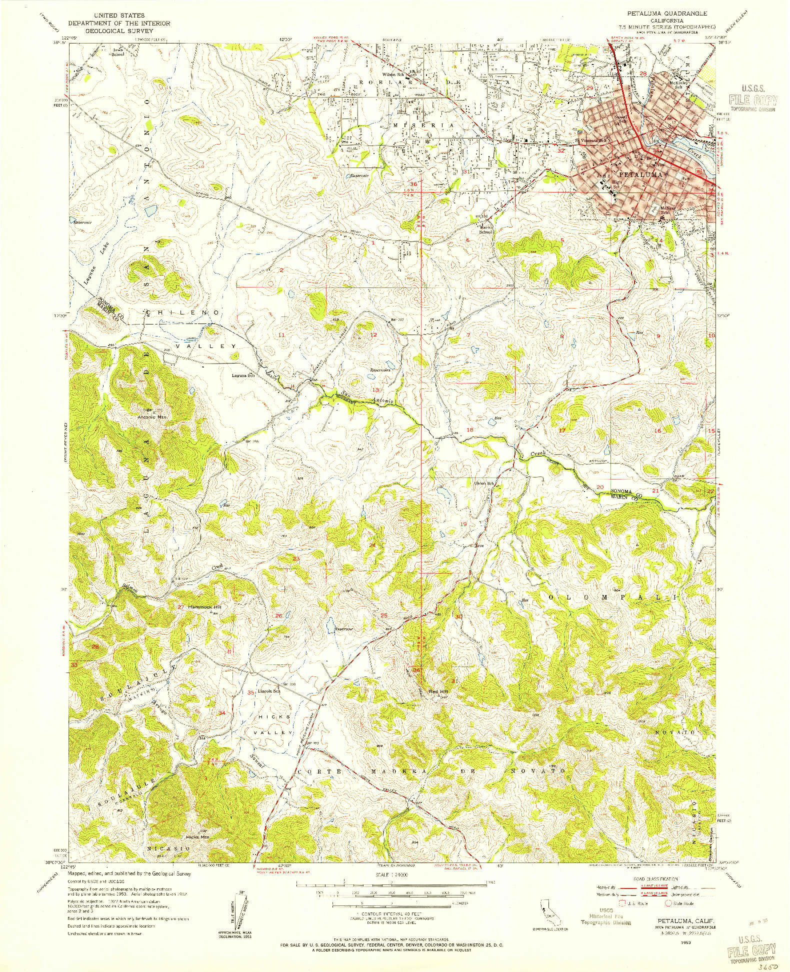 USGS 1:24000-SCALE QUADRANGLE FOR PETALUMA, CA 1953