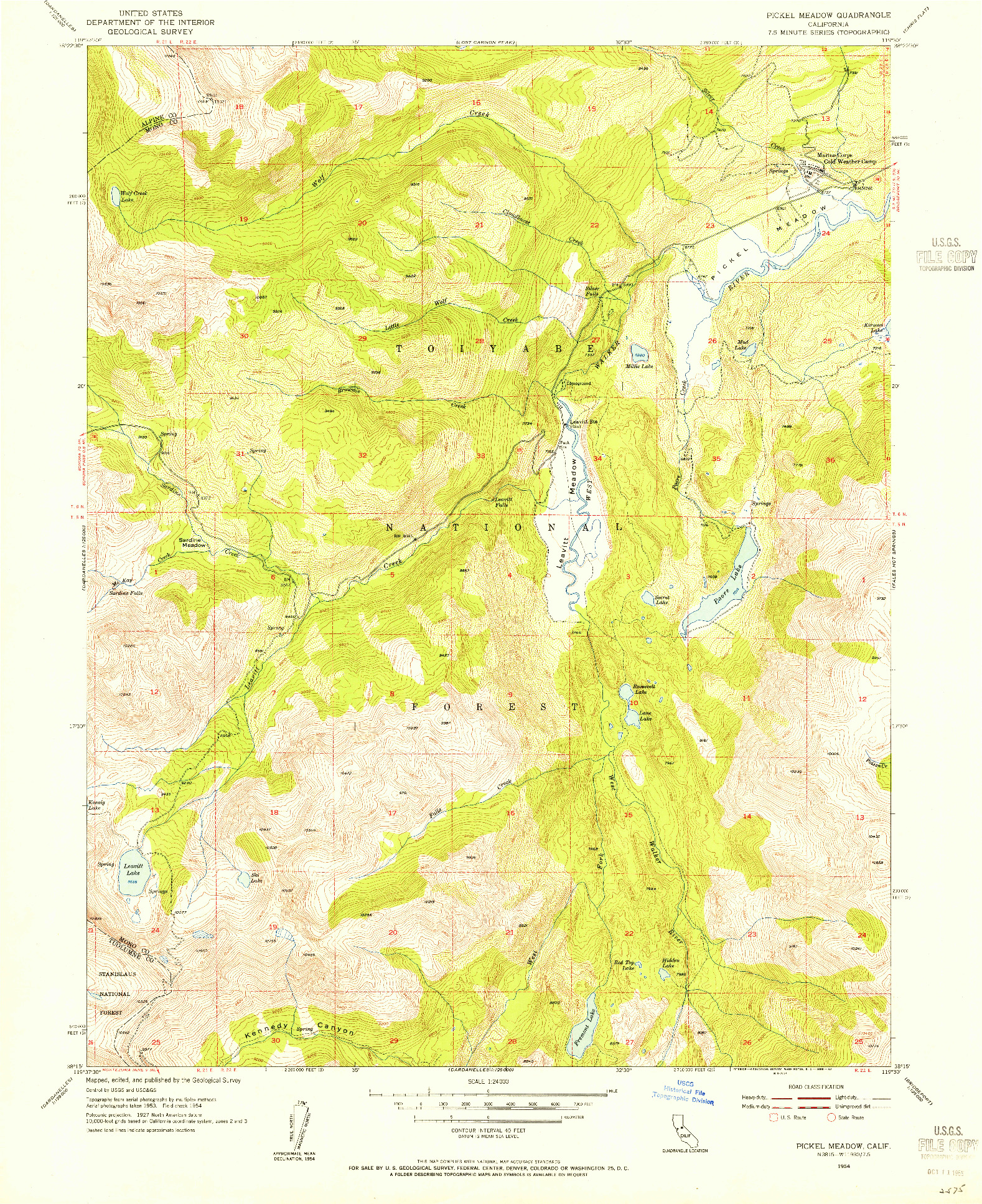 USGS 1:24000-SCALE QUADRANGLE FOR PICKEL MEADOW, CA 1954
