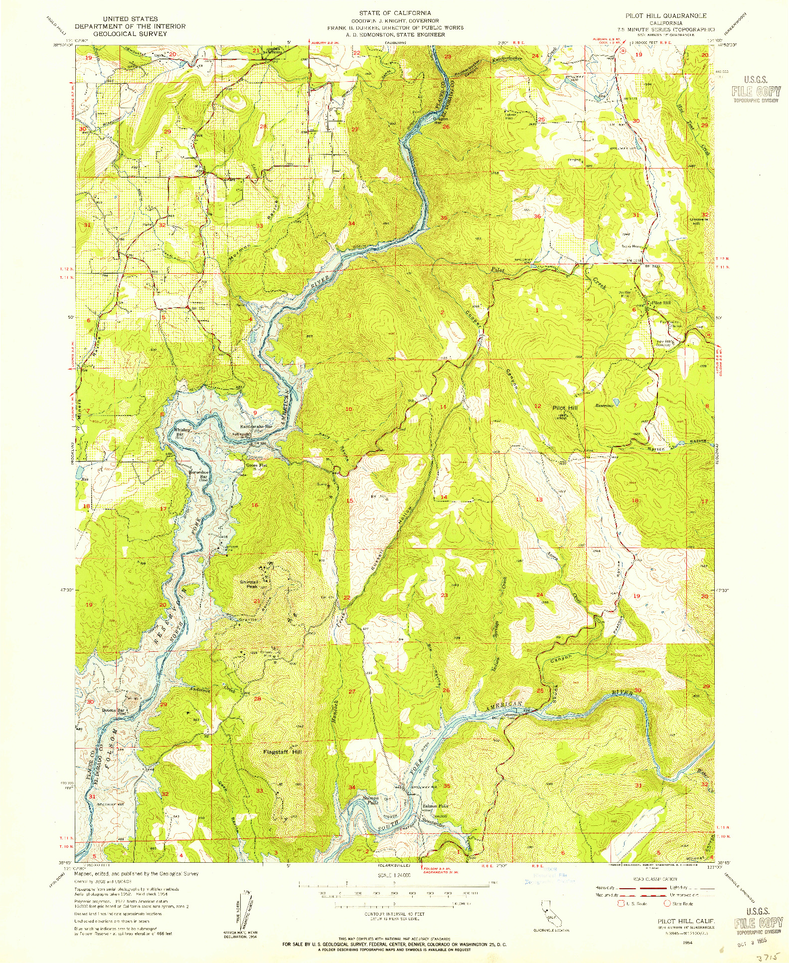 USGS 1:24000-SCALE QUADRANGLE FOR PILOT HILL, CA 1954