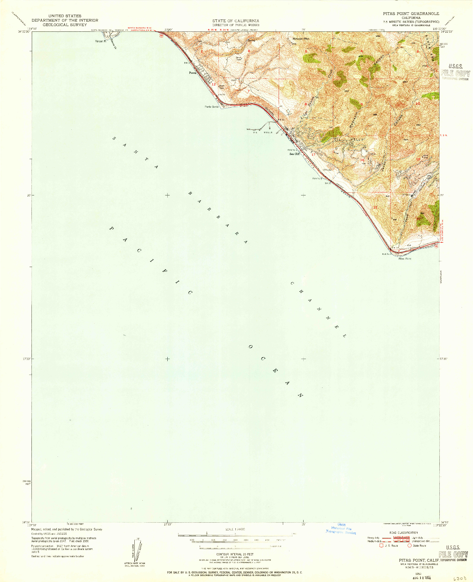 USGS 1:24000-SCALE QUADRANGLE FOR PITAS POINT, CA 1950