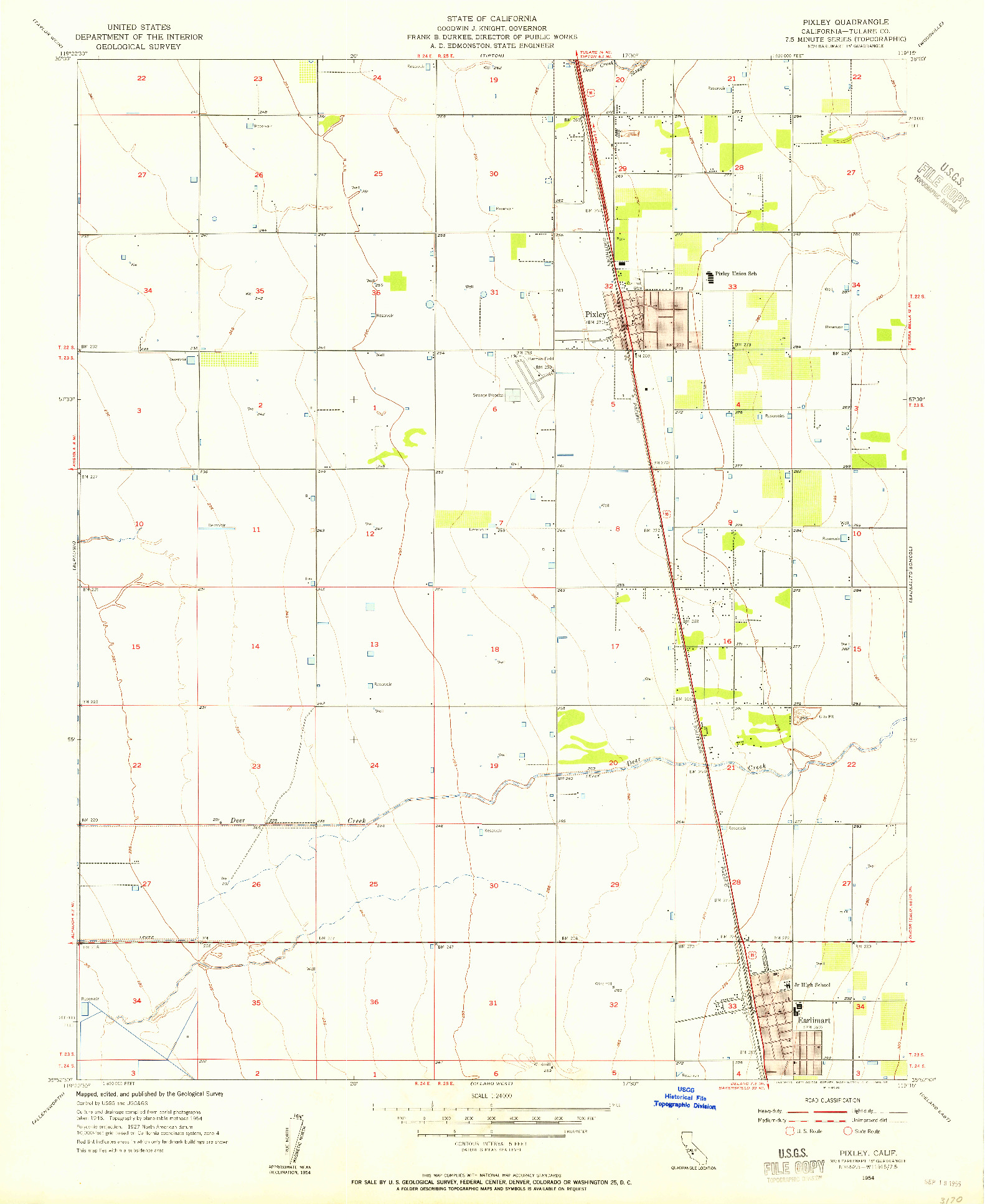 USGS 1:24000-SCALE QUADRANGLE FOR PIXLEY, CA 1954