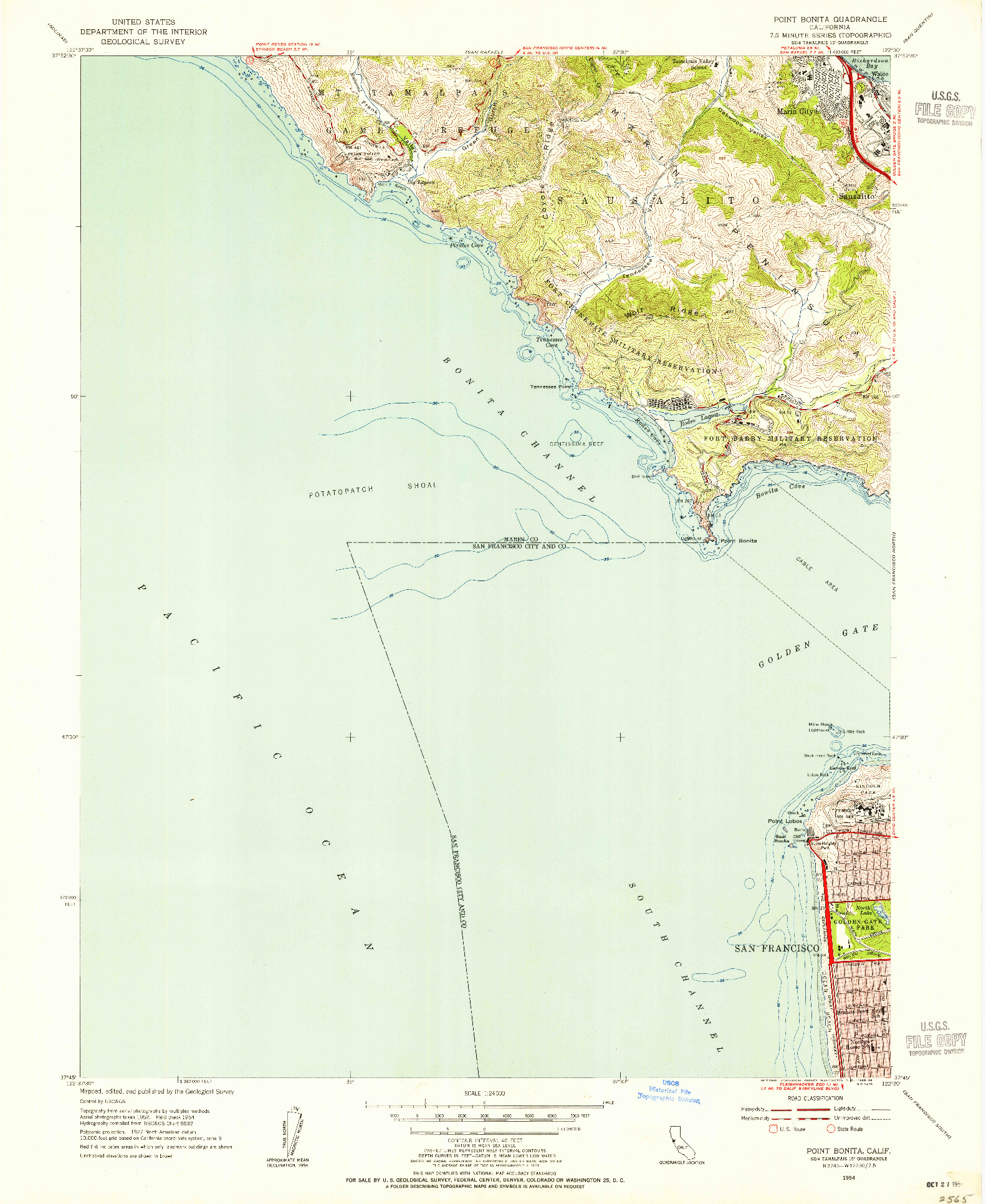 USGS 1:24000-SCALE QUADRANGLE FOR POINT BONITA, CA 1954