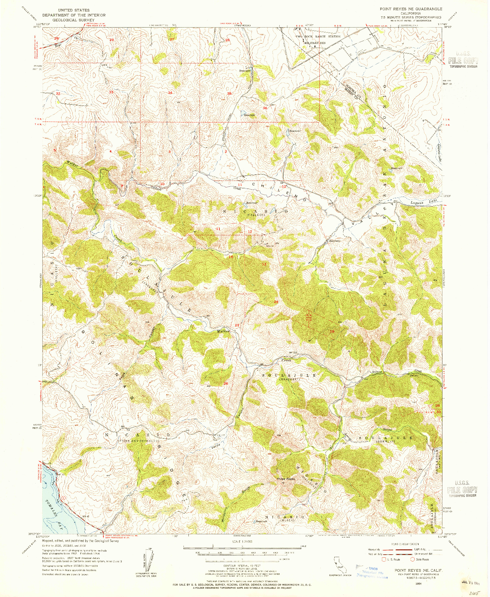 USGS 1:24000-SCALE QUADRANGLE FOR POINT REYES NE, CA 1954