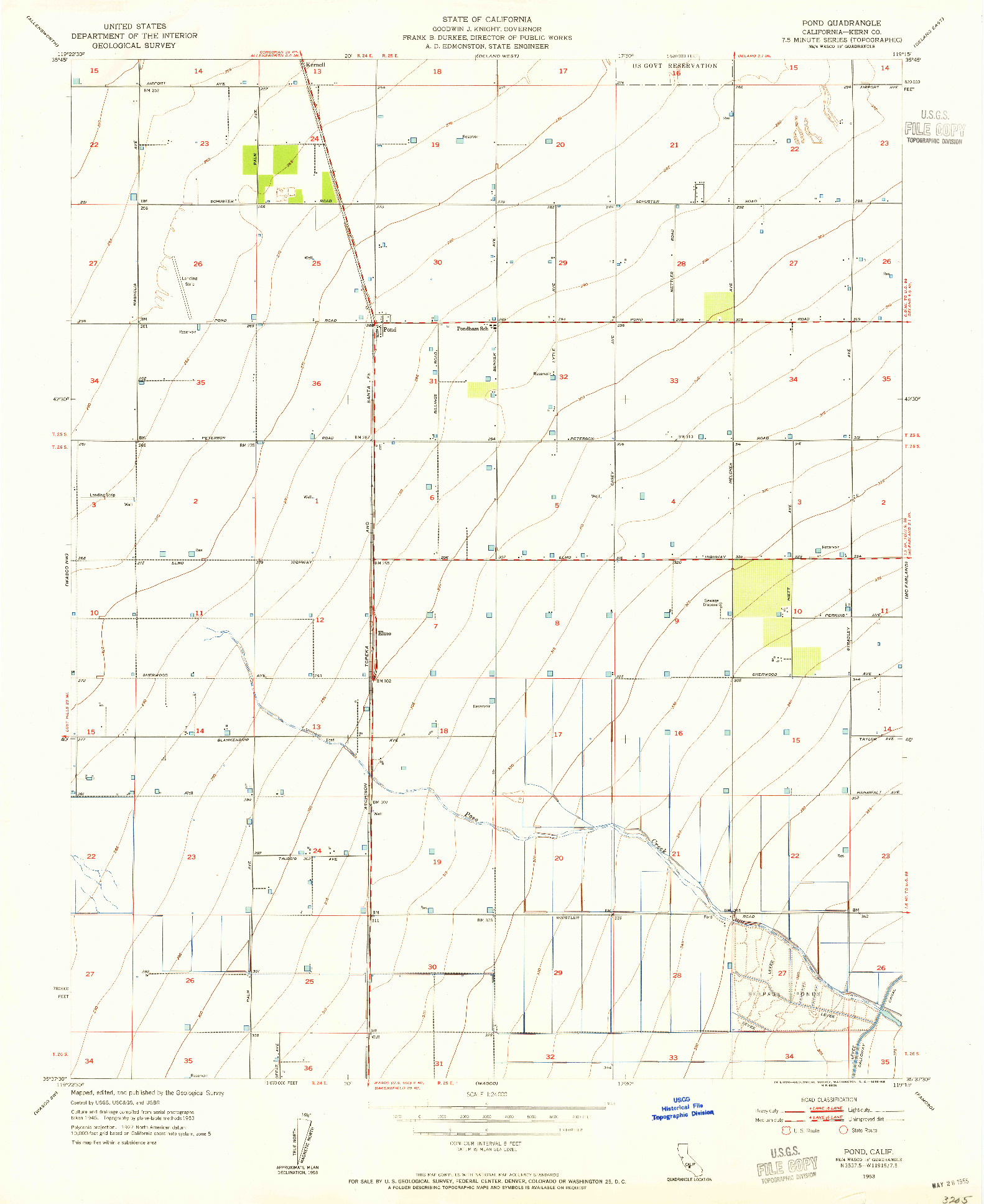 USGS 1:24000-SCALE QUADRANGLE FOR POND, CA 1953
