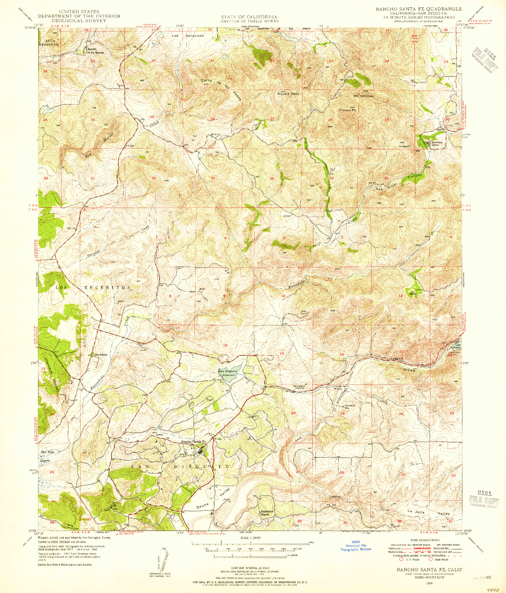 USGS 1:24000-SCALE QUADRANGLE FOR RANCHO SANTA FE, CA 1948