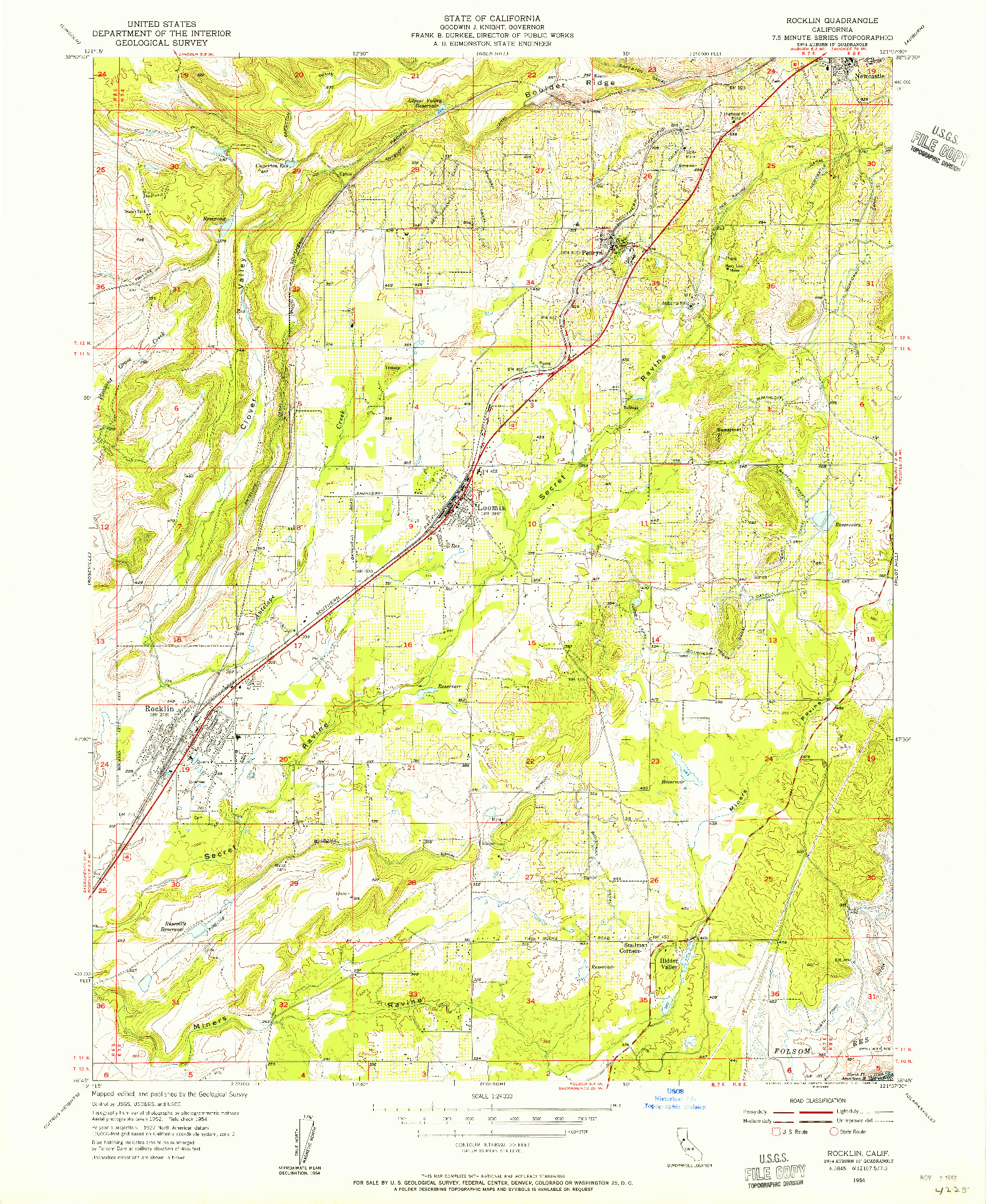 USGS 1:24000-SCALE QUADRANGLE FOR ROCKLIN, CA 1954