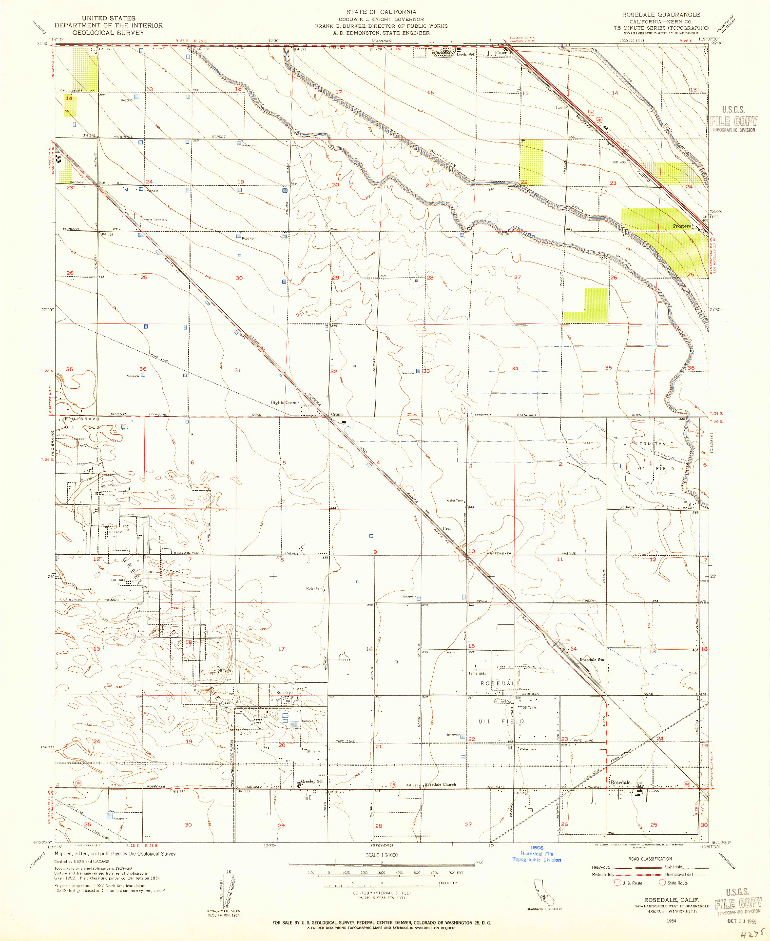 USGS 1:24000-SCALE QUADRANGLE FOR ROSEDALE, CA 1954