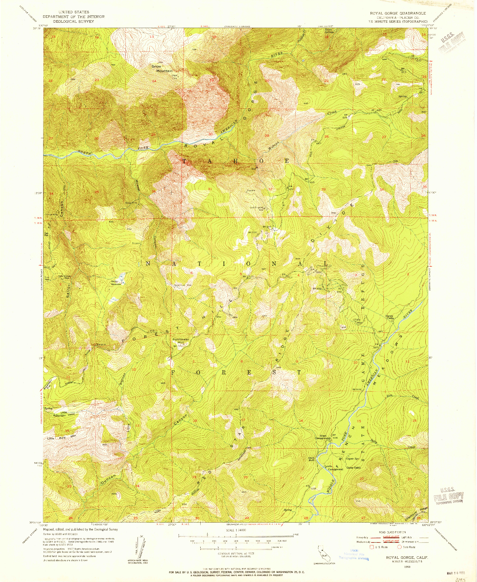 USGS 1:24000-SCALE QUADRANGLE FOR ROYAL GORGE, CA 1953