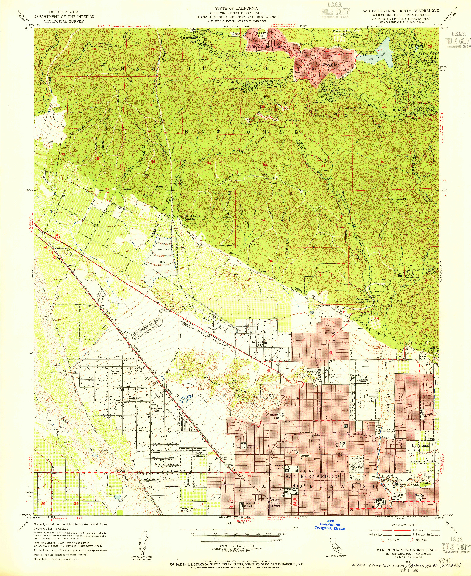 USGS 1:24000-SCALE QUADRANGLE FOR SAN BERNARDINO NORTH, CA 1954