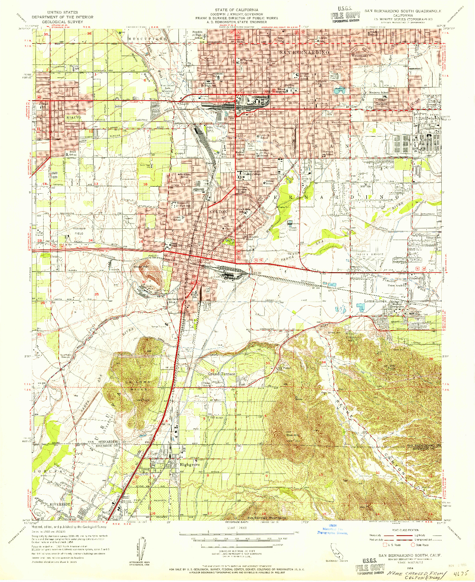 USGS 1:24000-SCALE QUADRANGLE FOR SAN BERNARDINO SOUTH, CA 1954