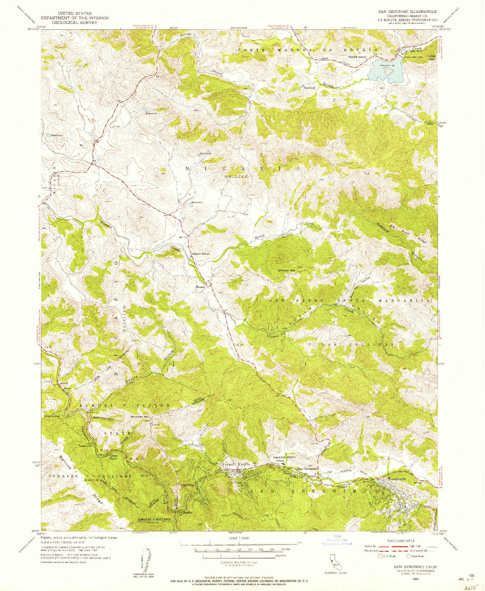 USGS 1:24000-SCALE QUADRANGLE FOR SAN GERONIMO, CA 1954