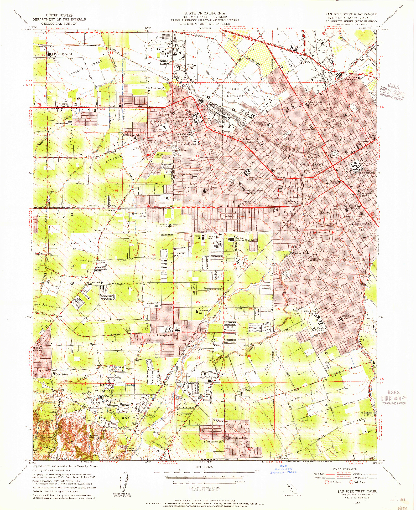 USGS 1:24000-SCALE QUADRANGLE FOR SAN JOSE WEST, CA 1953