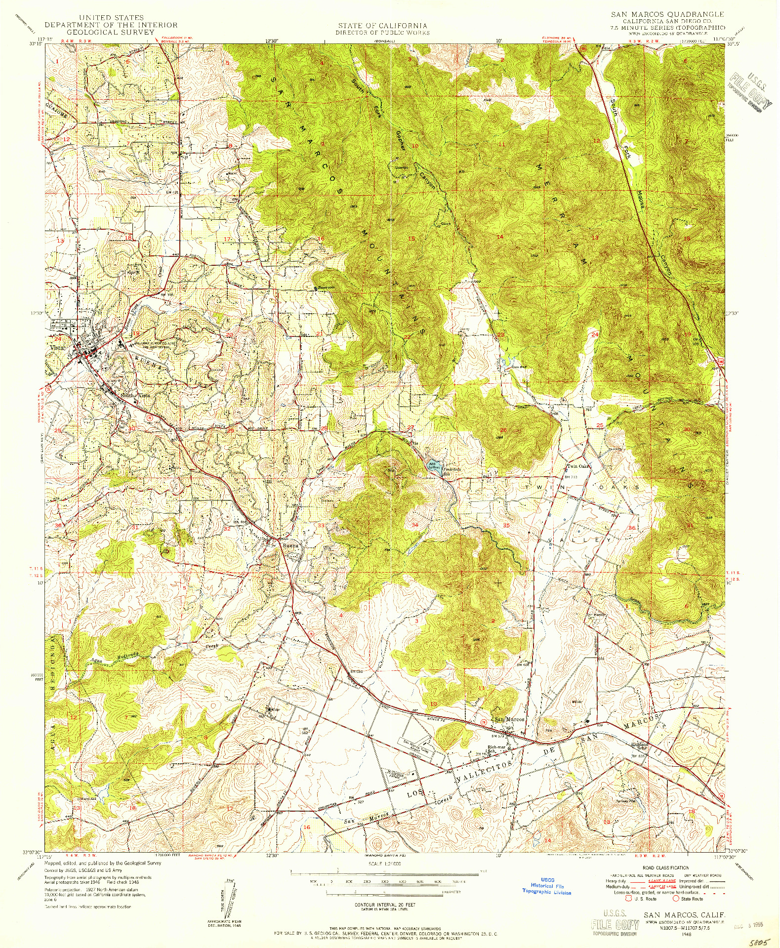 USGS 1:24000-SCALE QUADRANGLE FOR SAN MARCOS, CA 1948