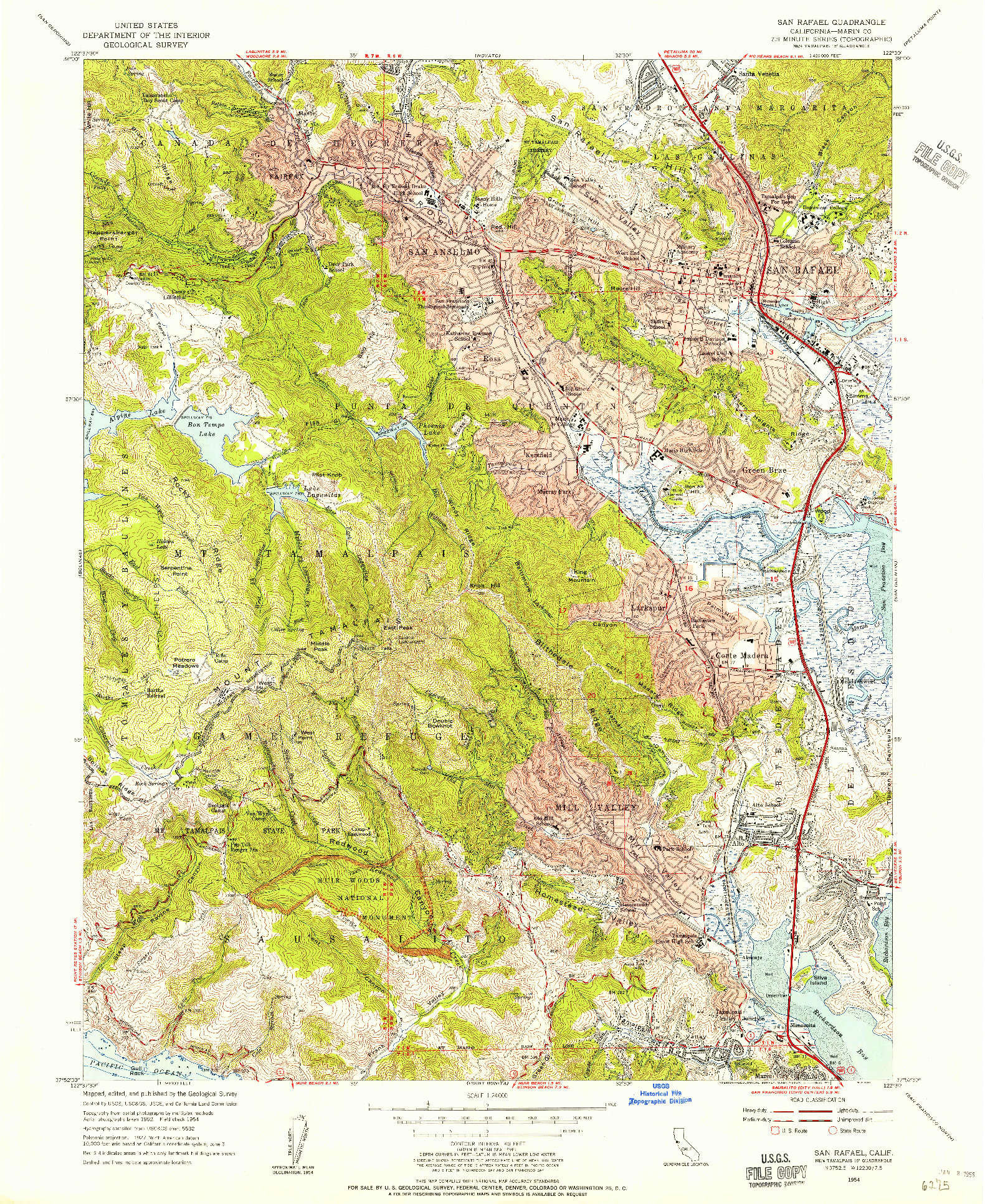 USGS 1:24000-SCALE QUADRANGLE FOR SAN RAFAEL, CA 1954