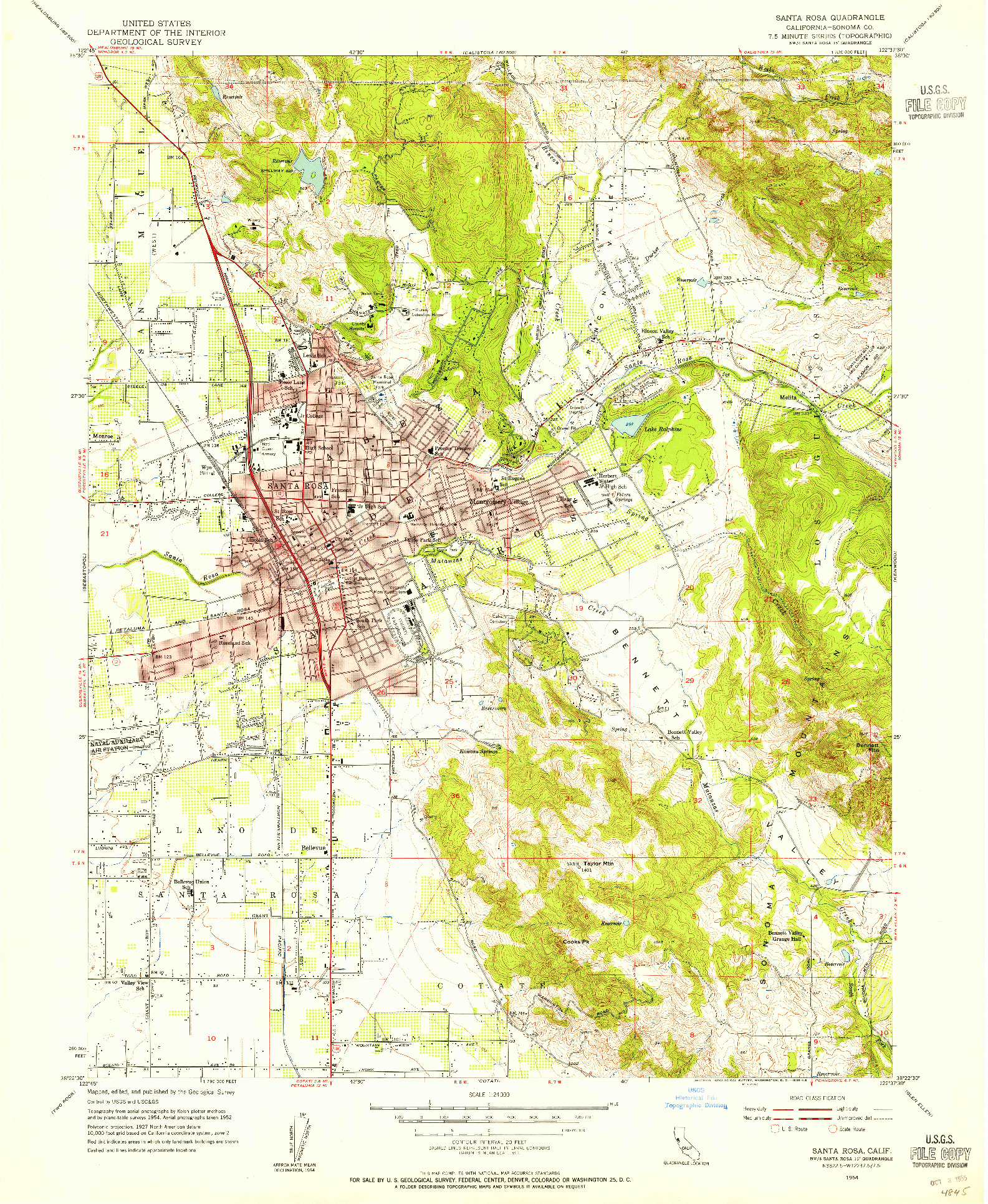USGS 1:24000-SCALE QUADRANGLE FOR SANTA ROSA, CA 1954
