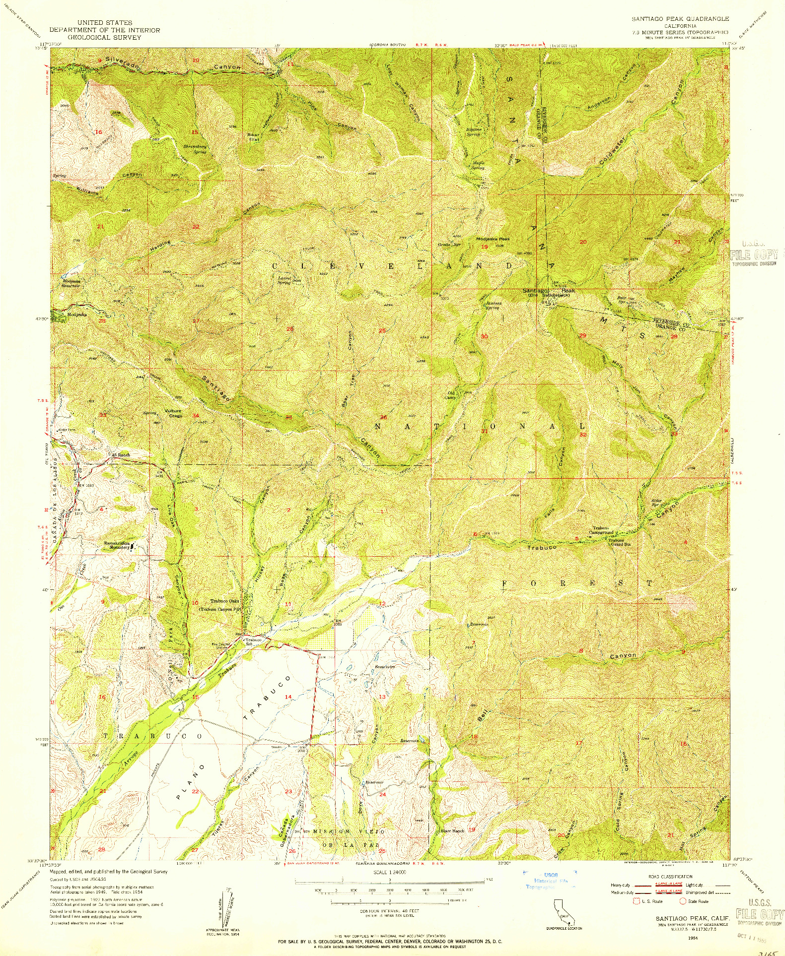 USGS 1:24000-SCALE QUADRANGLE FOR SANTIAGO PEAK, CA 1954