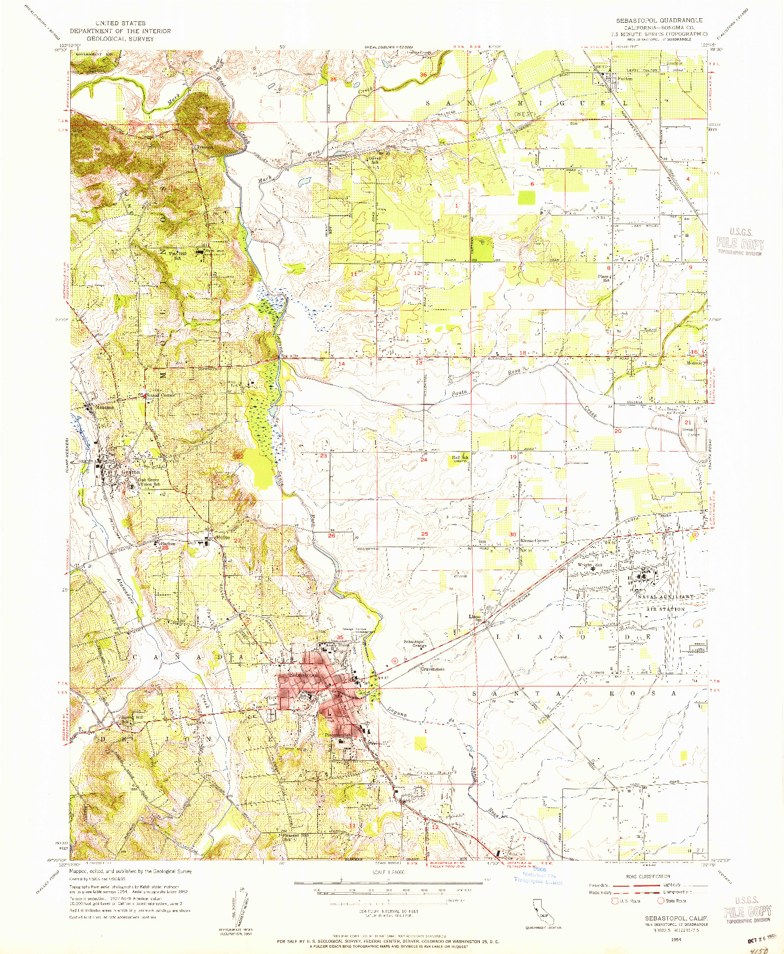 USGS 1:24000-SCALE QUADRANGLE FOR SEBASTOPOL, CA 1954