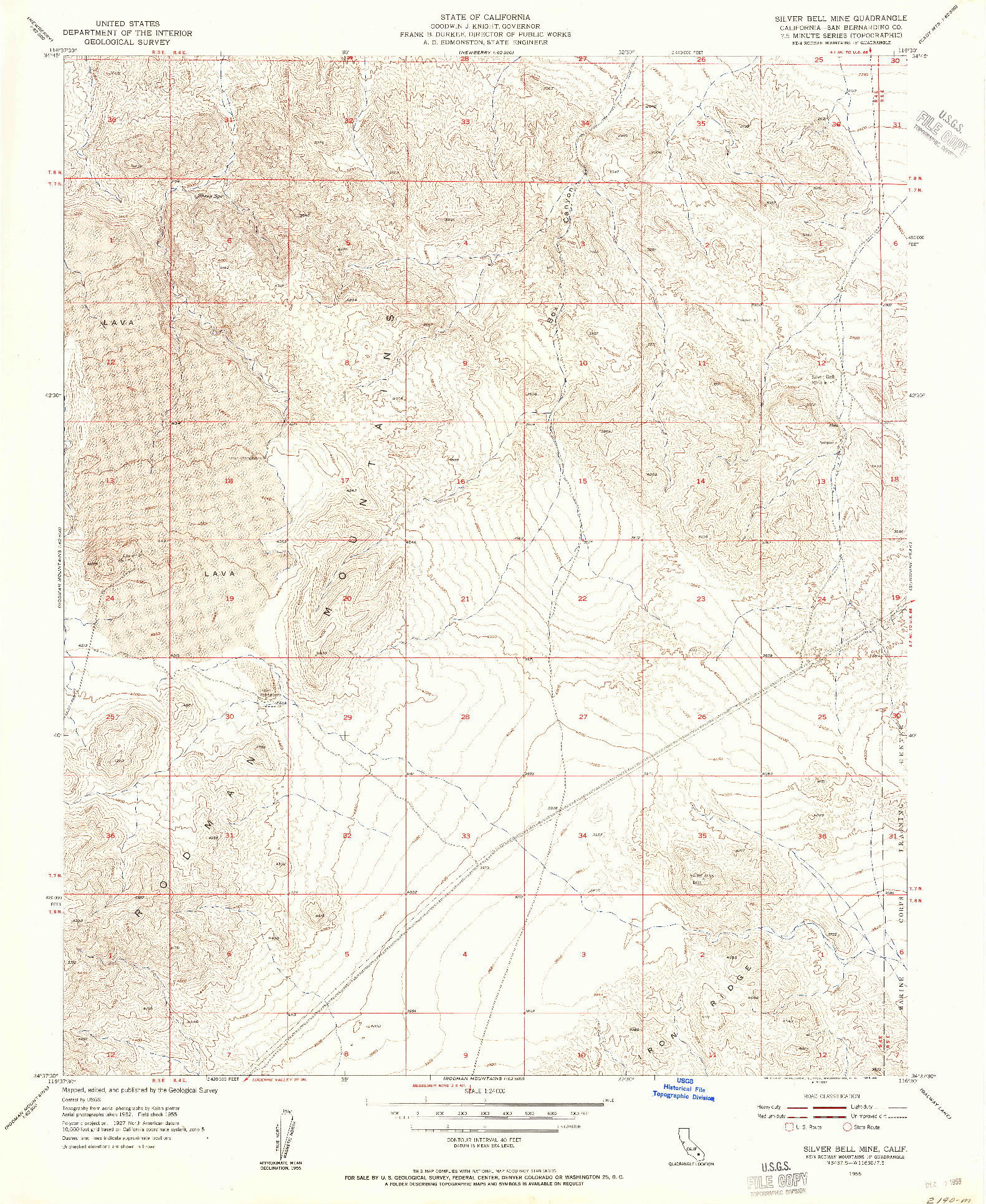 USGS 1:24000-SCALE QUADRANGLE FOR SILVER BELL MINE, CA 1955