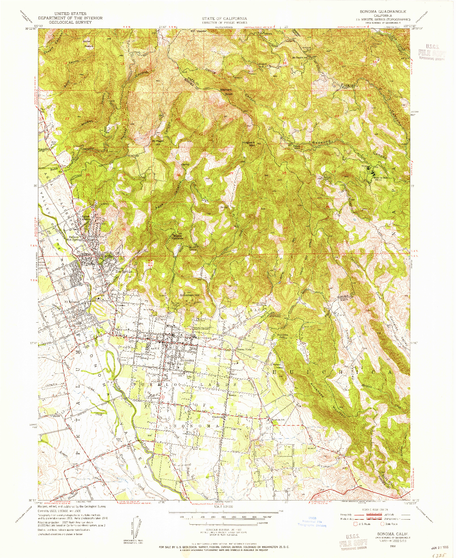 USGS 1:24000-SCALE QUADRANGLE FOR SONOMA, CA 1951