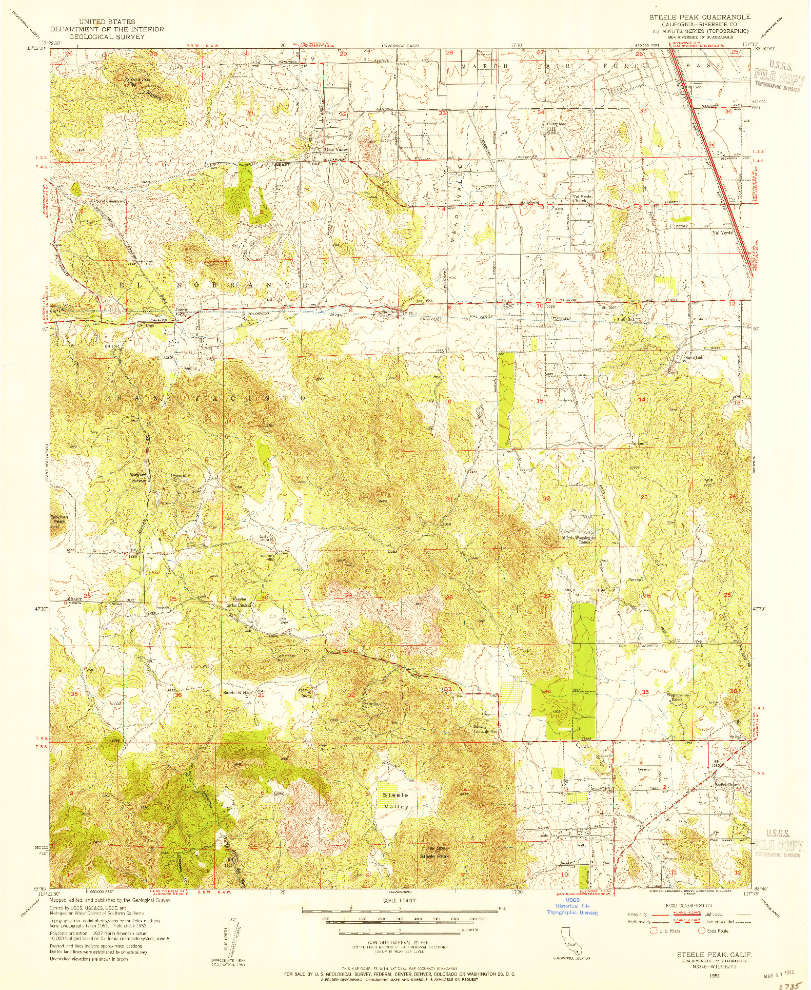USGS 1:24000-SCALE QUADRANGLE FOR STEELE PEAK, CA 1953