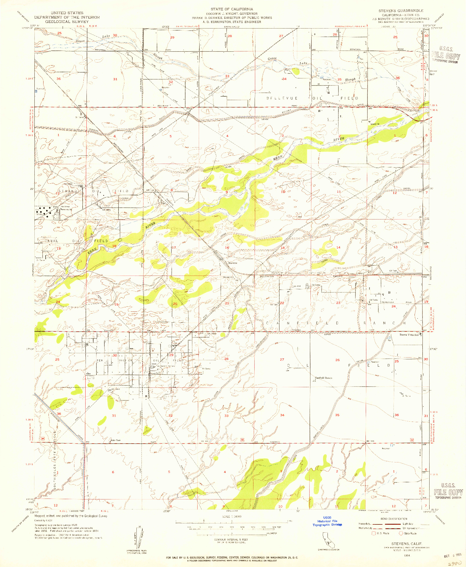 USGS 1:24000-SCALE QUADRANGLE FOR STEVENS, CA 1954