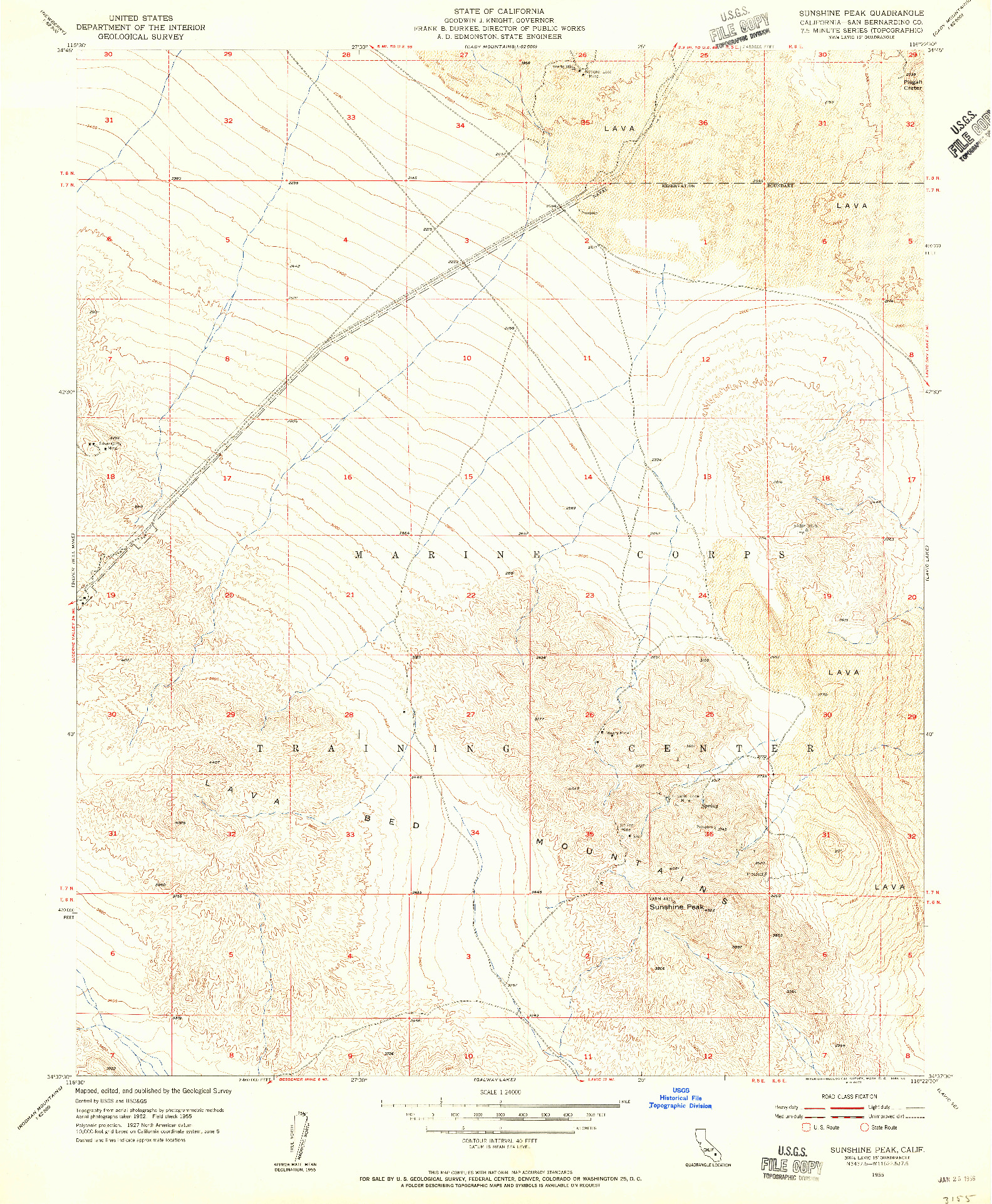 USGS 1:24000-SCALE QUADRANGLE FOR SUNSHINE PEAK, CA 1955
