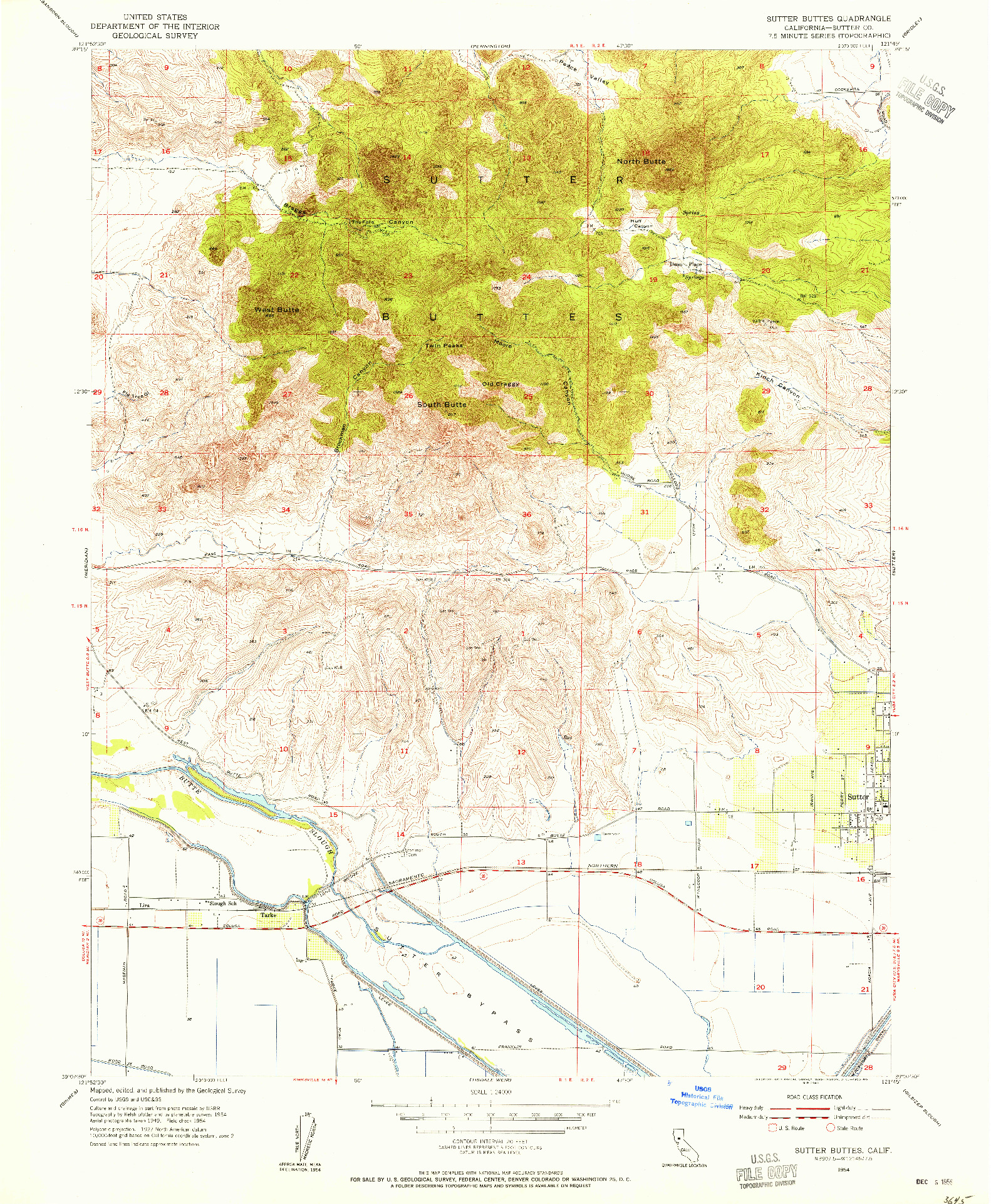 USGS 1:24000-SCALE QUADRANGLE FOR SUTTER BUTTES, CA 1954