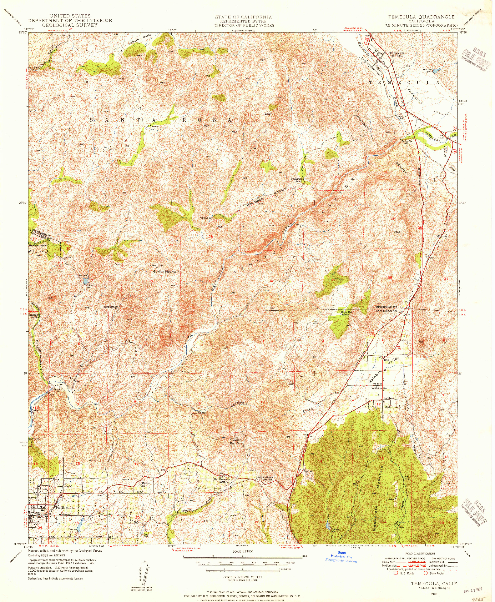 USGS 1:24000-SCALE QUADRANGLE FOR TEMECULA, CA 1948