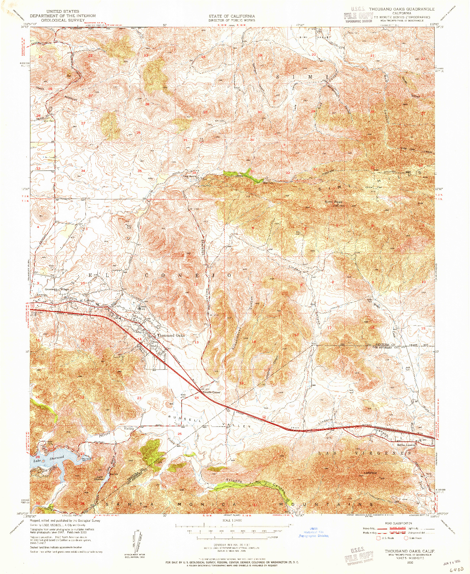 USGS 1:24000-SCALE QUADRANGLE FOR THOUSAND OAKS, CA 1950